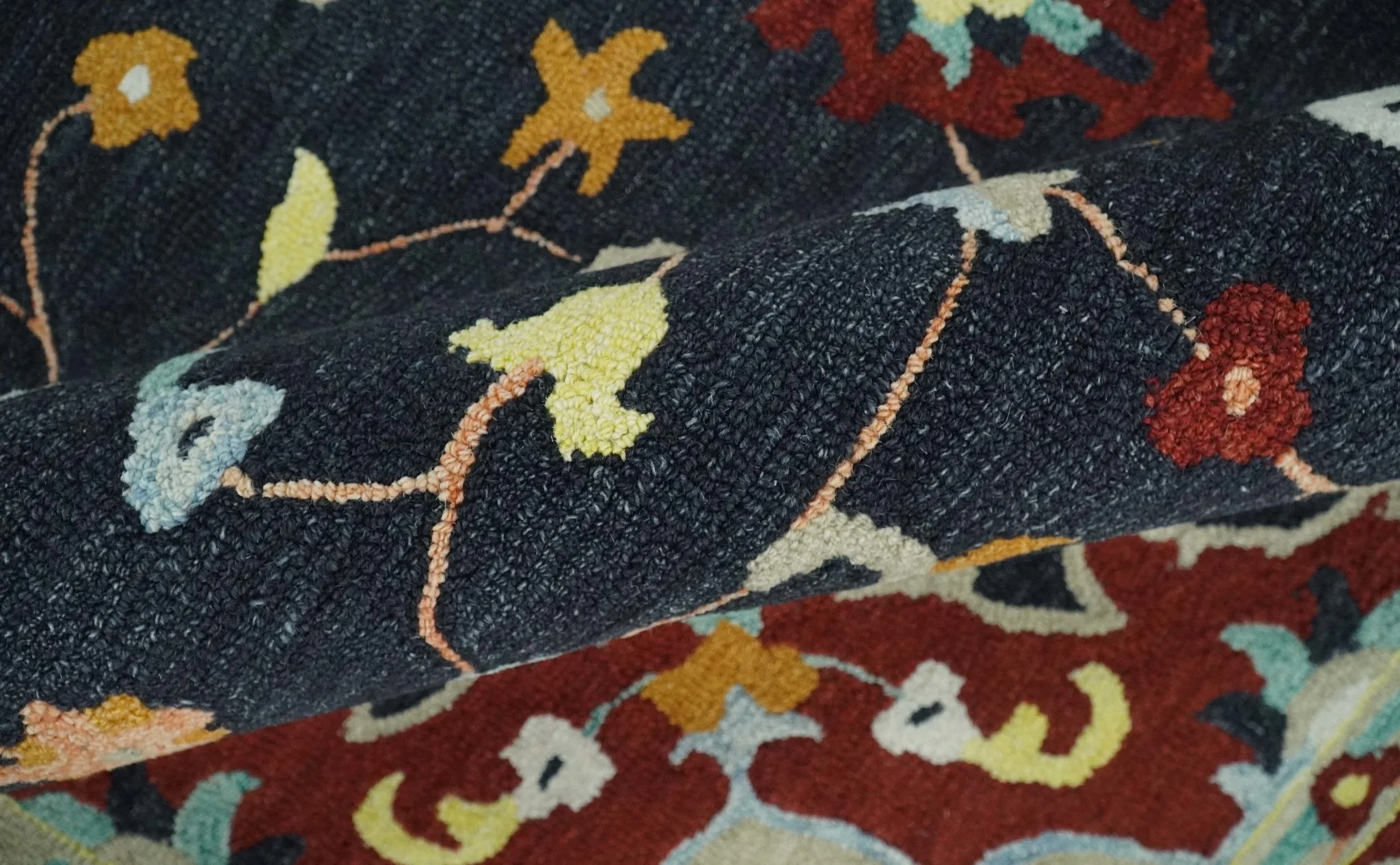 Hand Tufted Black, Rust and Beige Persian Style Antique Oriental Wool Area Rug - Image 6
