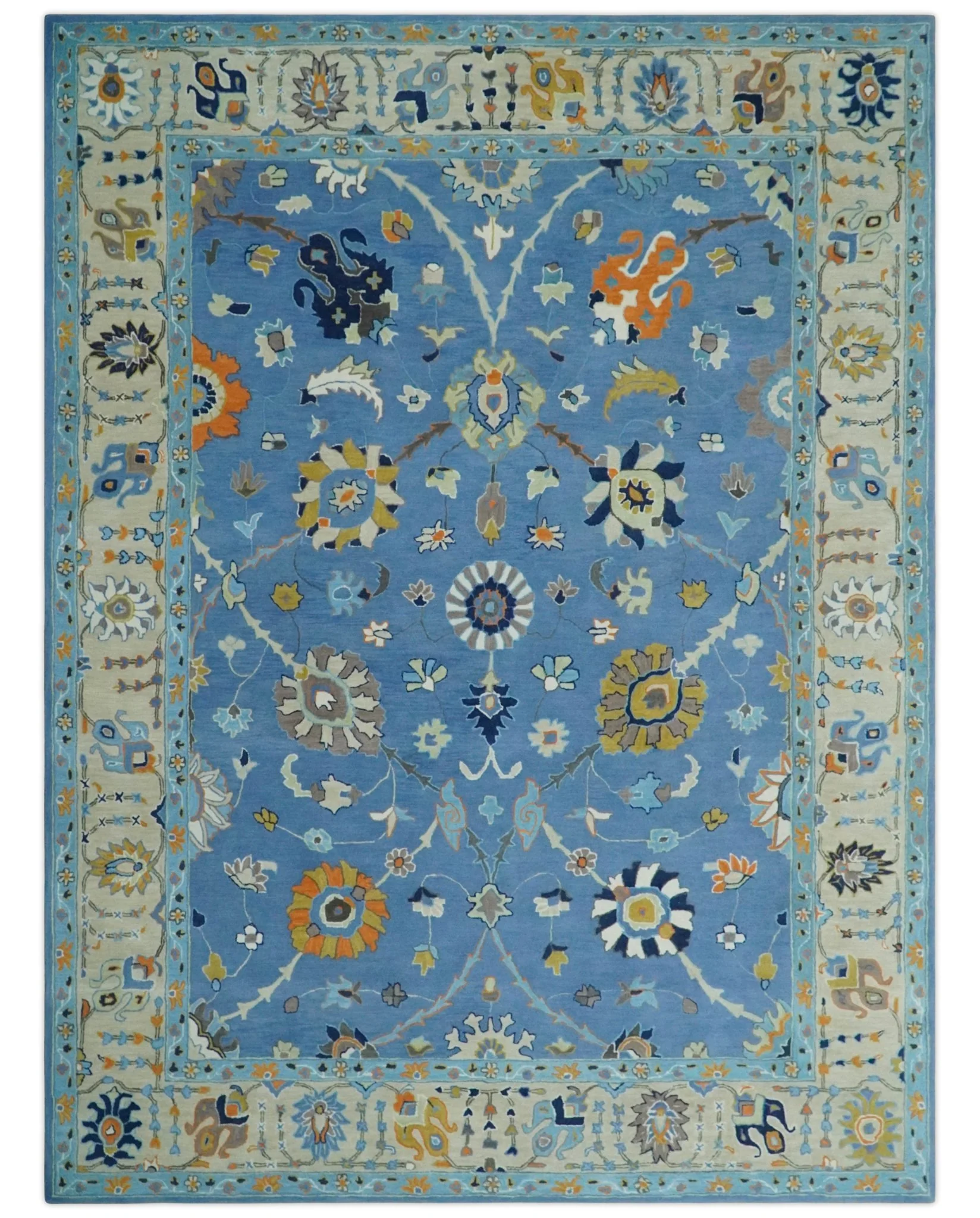 Hand Tufted Blue and Beige Modern Colorful Oushak Multi Size Rug, Kids, Living Room and Bedroom Rug - Image 11