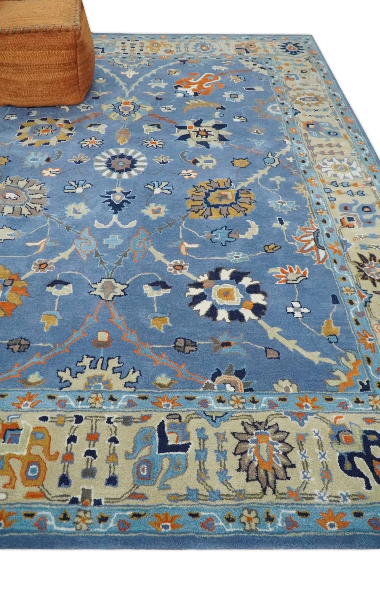 Hand Tufted Blue and Beige Modern Colorful Oushak Multi Size Rug, Kids, Living Room and Bedroom Rug - Image 3
