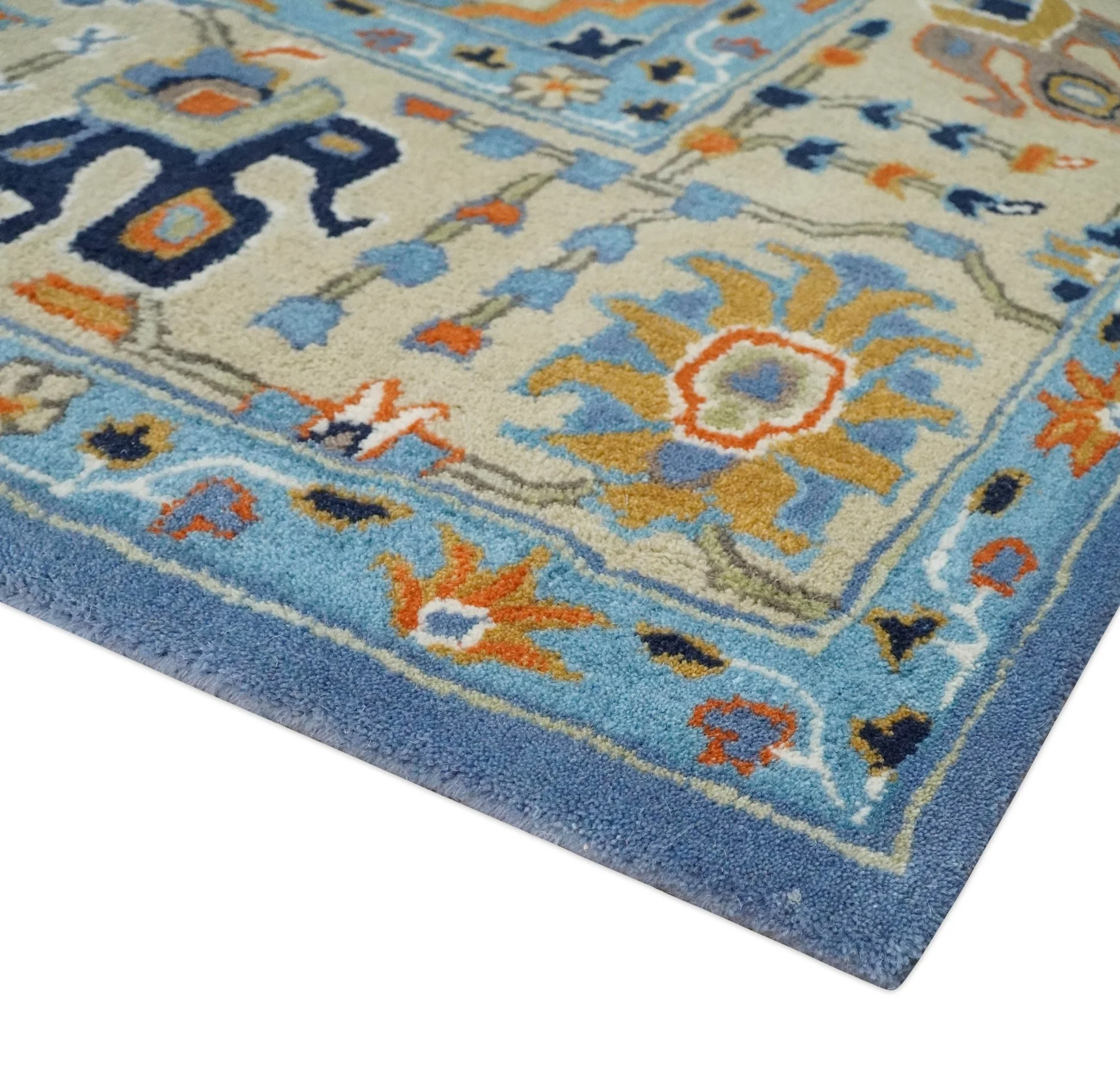 Hand Tufted Blue and Beige Modern Colorful Oushak Multi Size Rug, Kids, Living Room and Bedroom Rug - Image 5