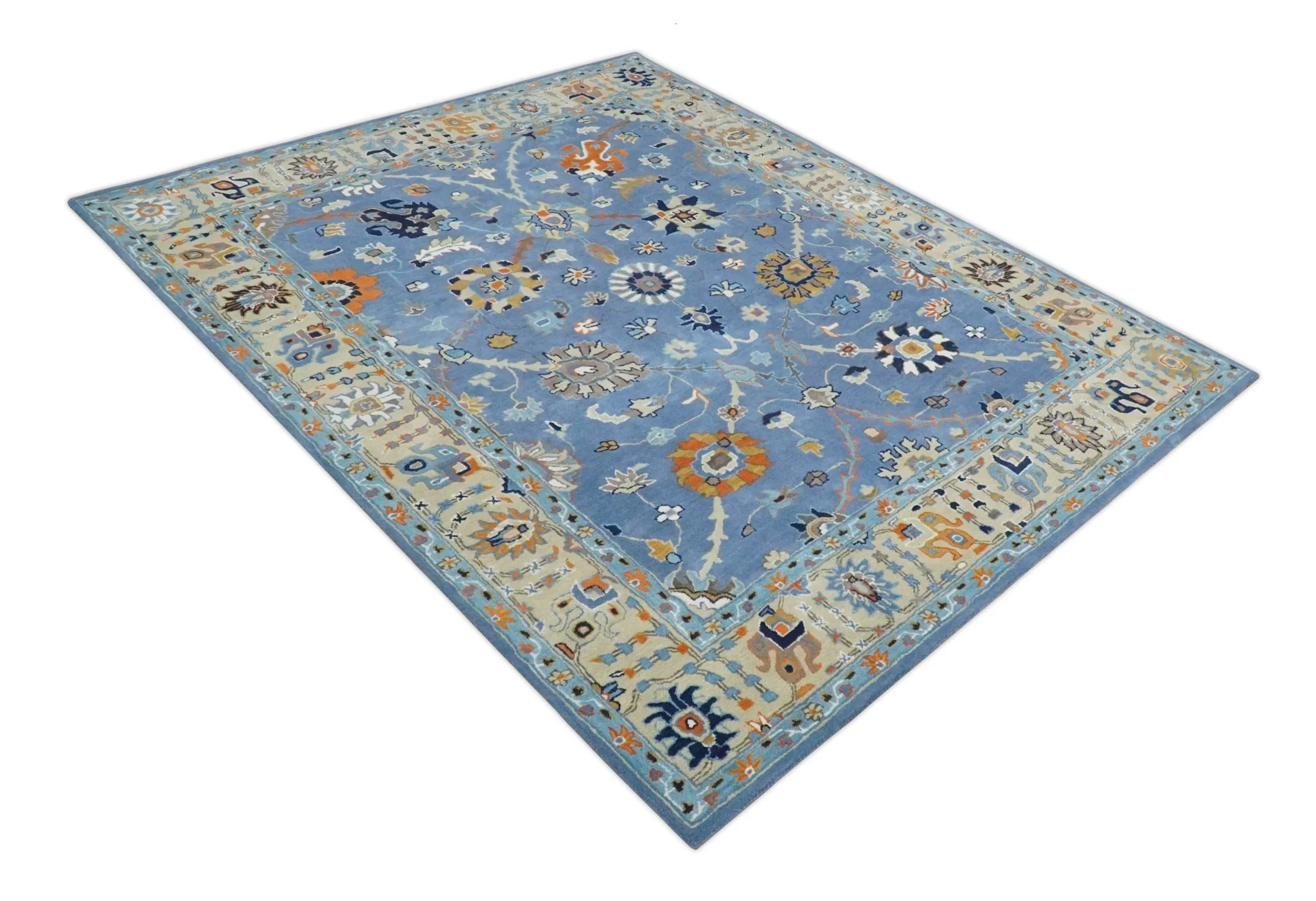 Hand Tufted Blue and Beige Modern Colorful Oushak Multi Size Rug, Kids, Living Room and Bedroom Rug - Image 9