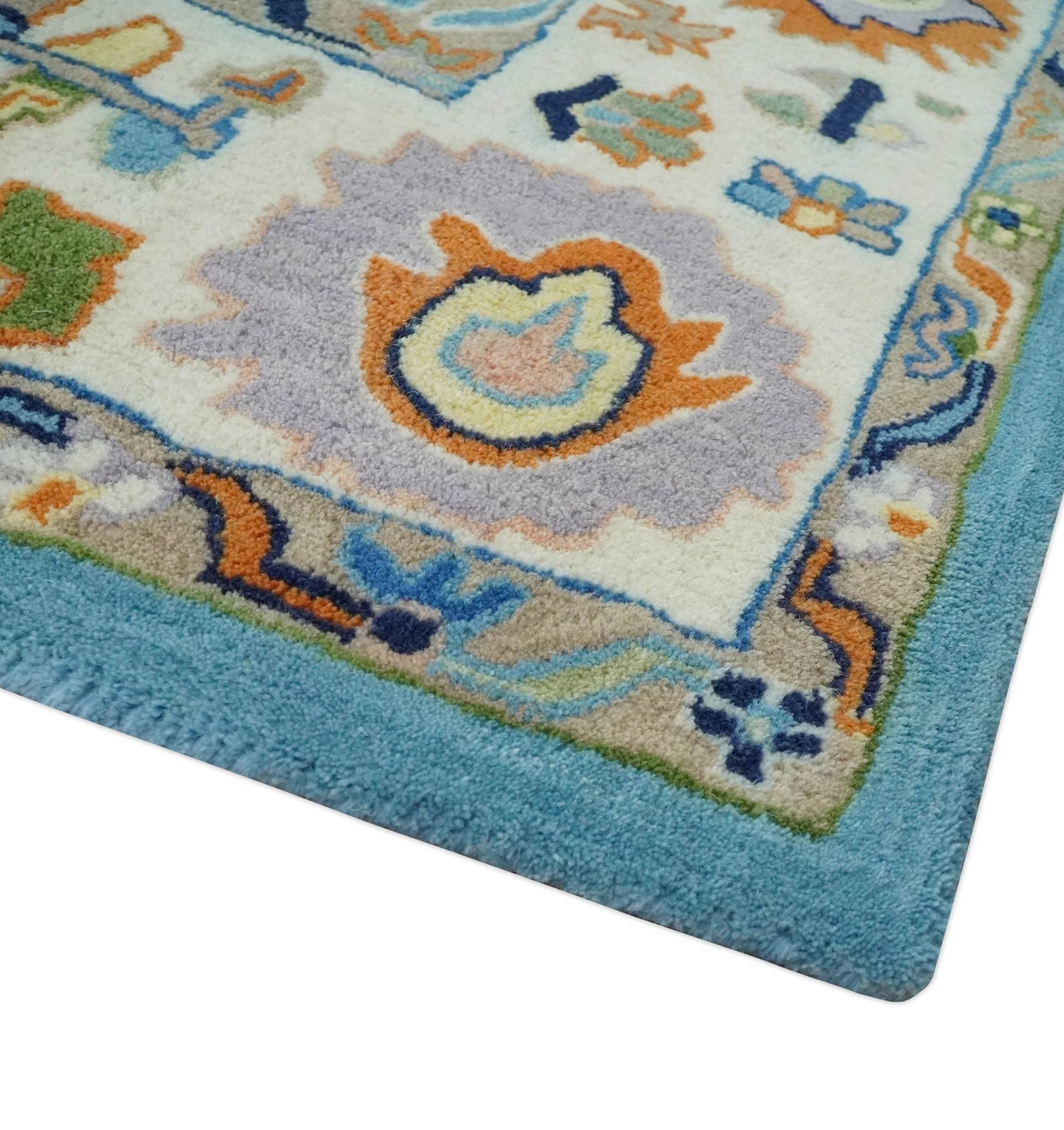 Hand Tufted Blue and Ivory Multi Size Modern Colorful Oushak Rug, Kids, Living Room and Bedroom Rug - Image 10