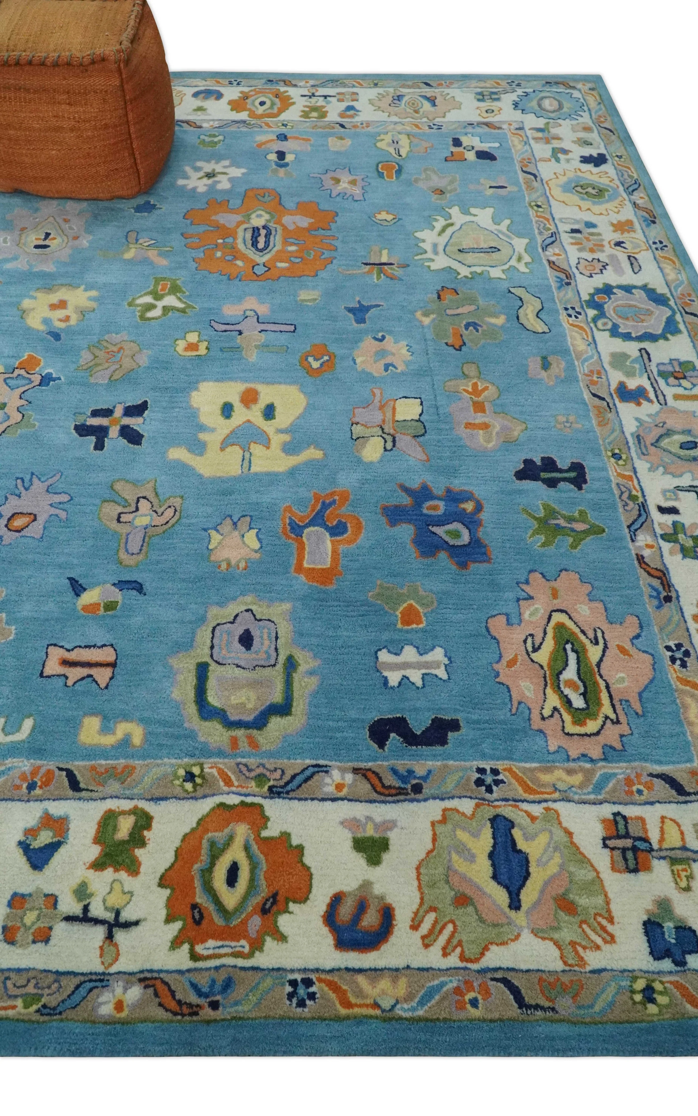 Hand Tufted Blue and Ivory Multi Size Modern Colorful Oushak Rug, Kids, Living Room and Bedroom Rug - Image 3