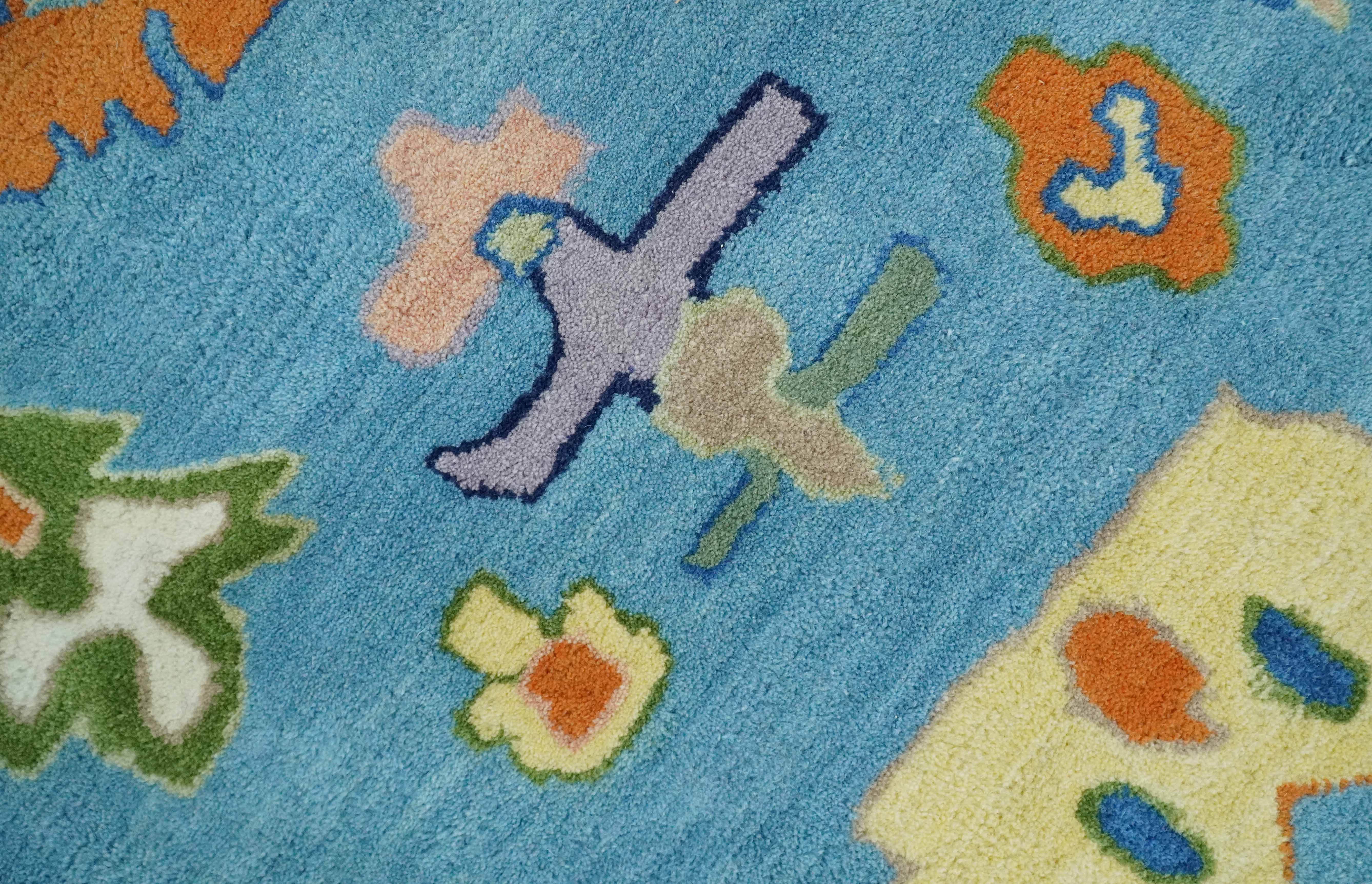 Hand Tufted Blue and Ivory Multi Size Modern Colorful Oushak Rug, Kids, Living Room and Bedroom Rug - Image 7