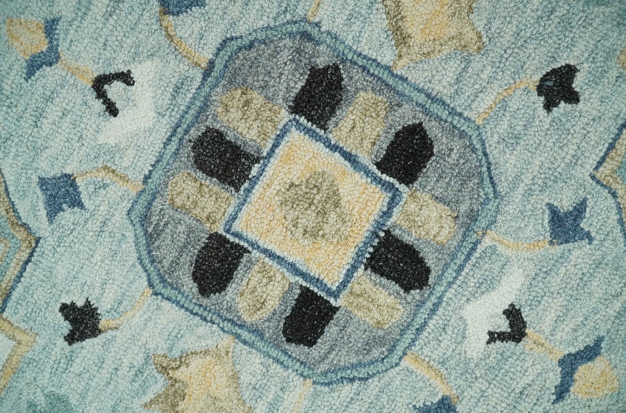 Hand Tufted Blue, Camel and Ivory Medallion Design Wool Area Rug - Image 4