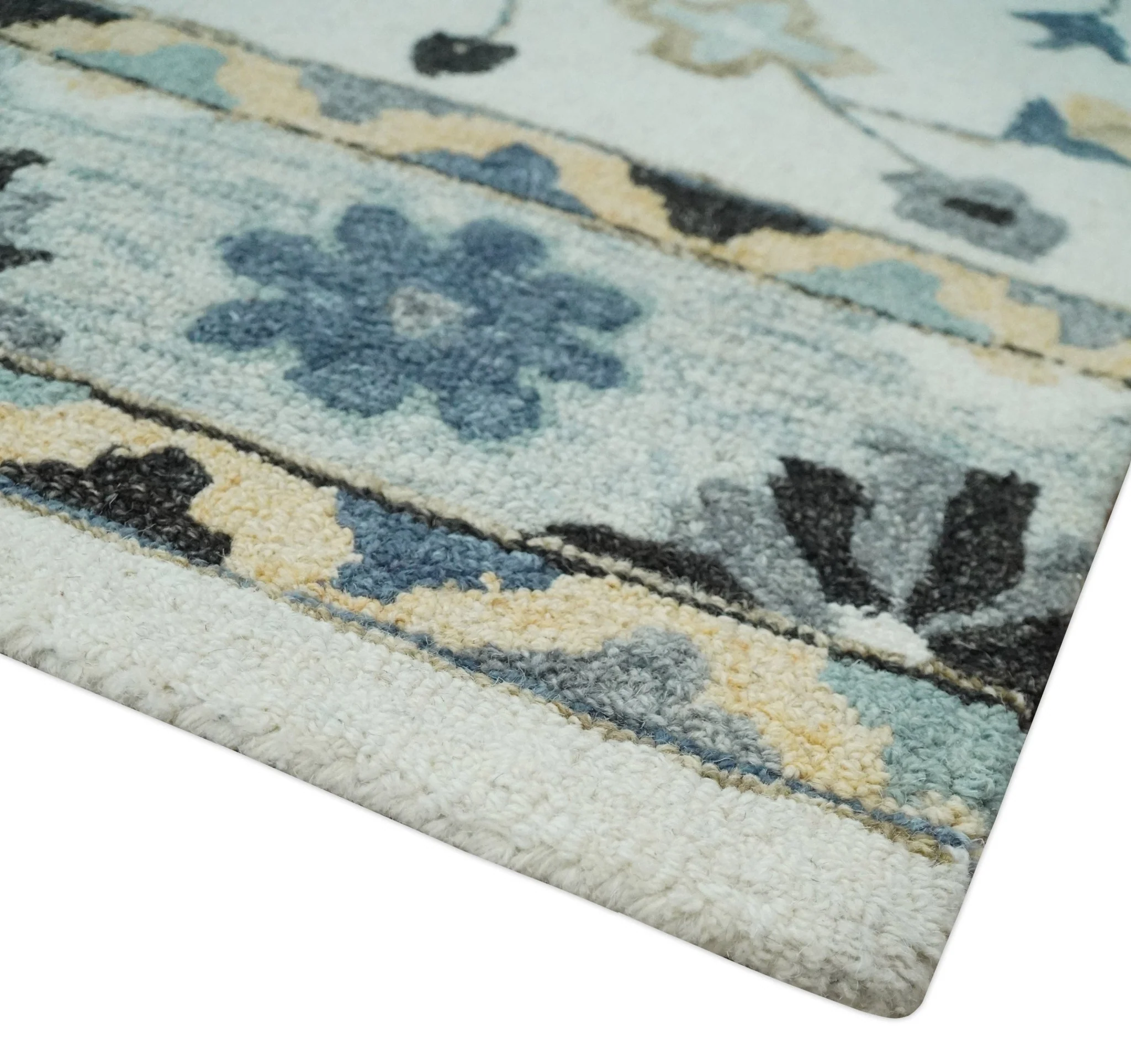 Hand Tufted Blue, Camel and Ivory Medallion Design Wool Area Rug - Image 5
