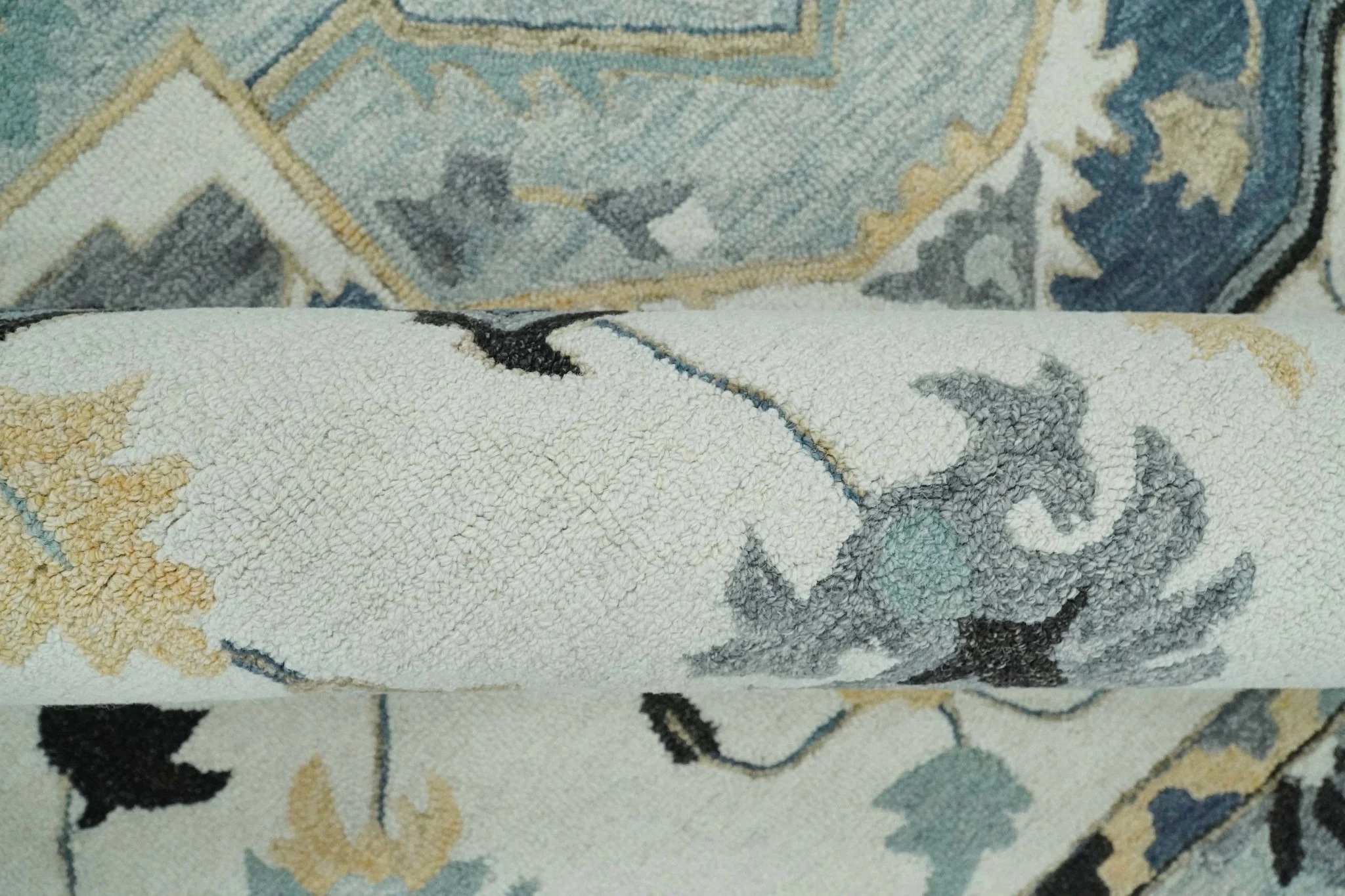 Hand Tufted Blue, Camel and Ivory Medallion Design Wool Area Rug - Image 7