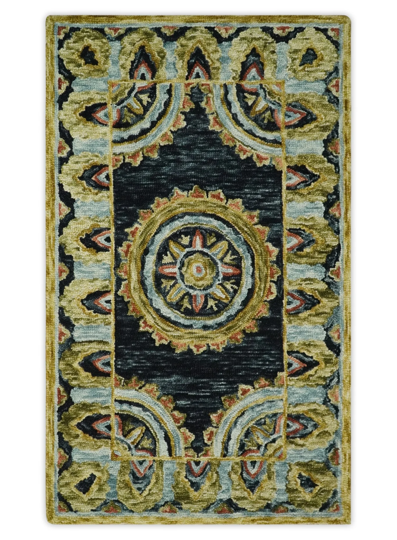 Hand Tufted Blue, Rust and Moss Gold Colorful Wool Area Rug - Image 13