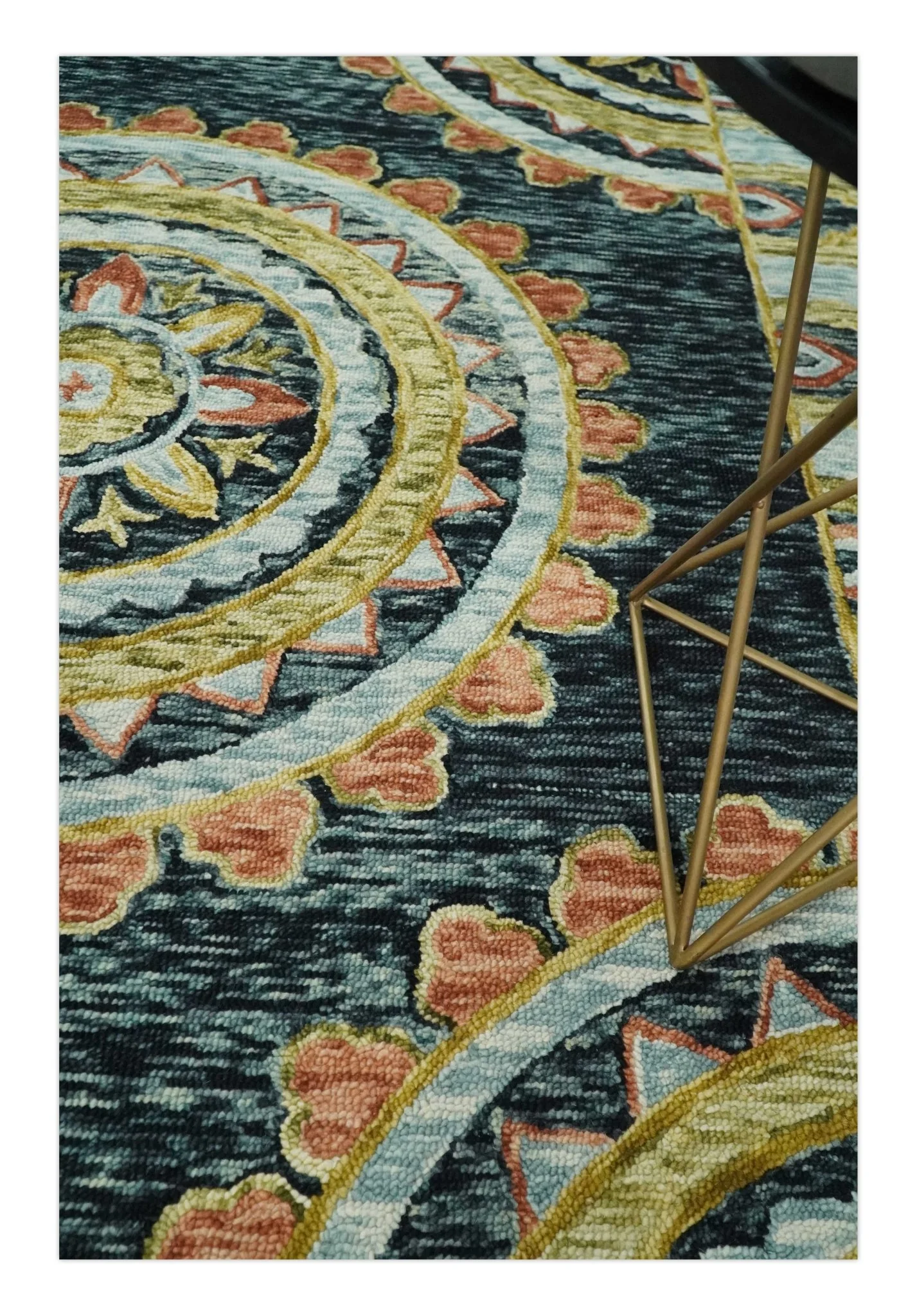 Hand Tufted Blue, Rust and Moss Gold Colorful Wool Area Rug - Image 2