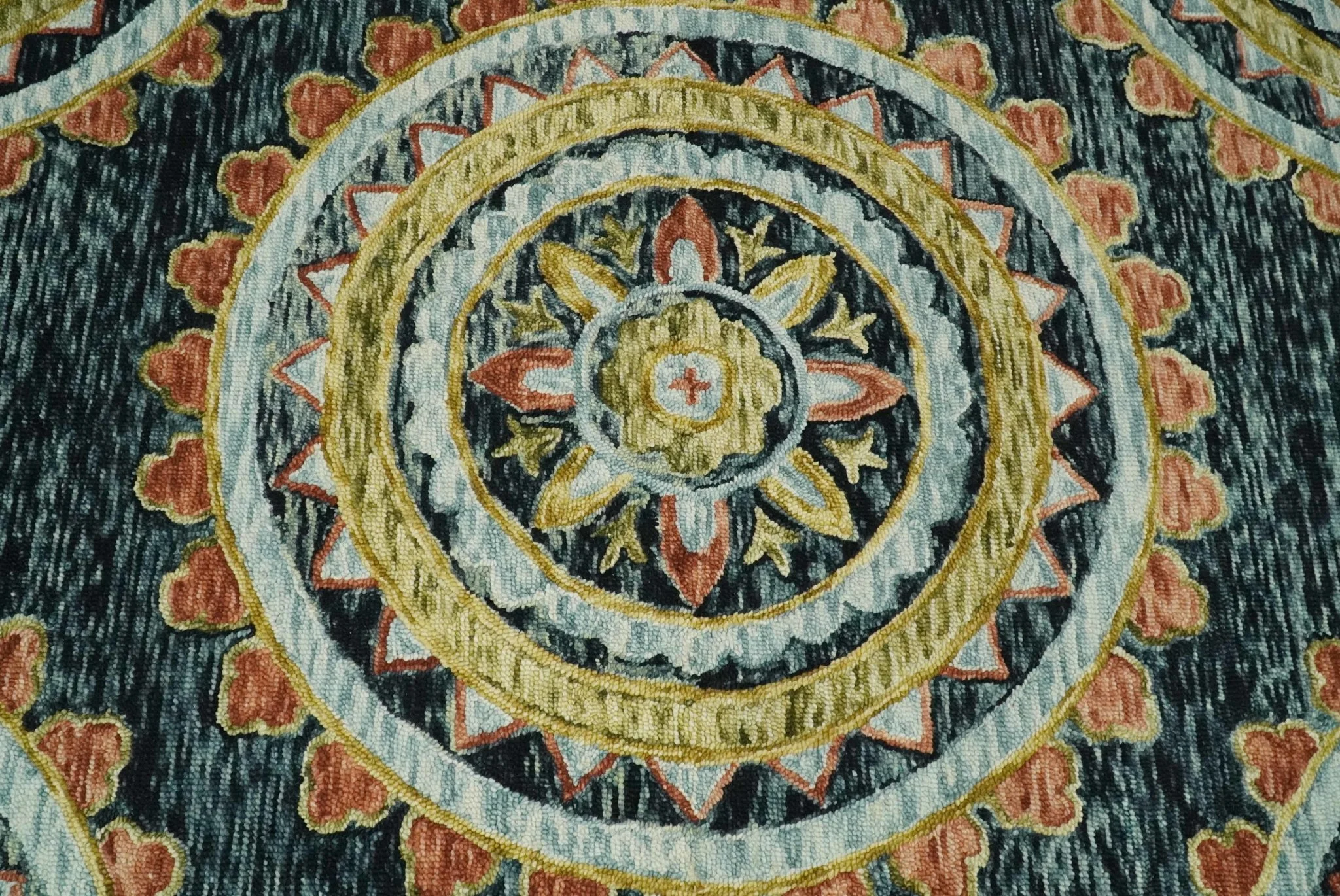 Hand Tufted Blue, Rust and Moss Gold Colorful Wool Area Rug - Image 4