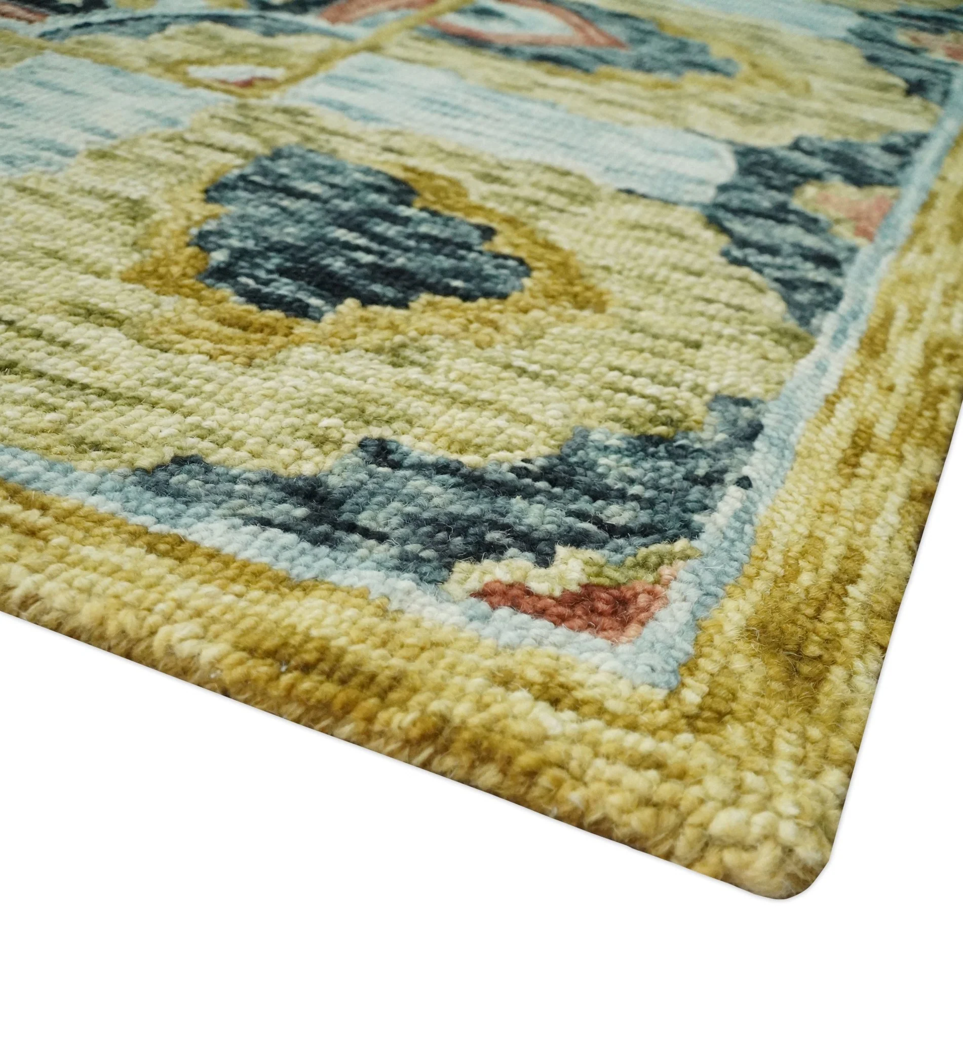Hand Tufted Blue, Rust and Moss Gold Colorful Wool Area Rug - Image 5