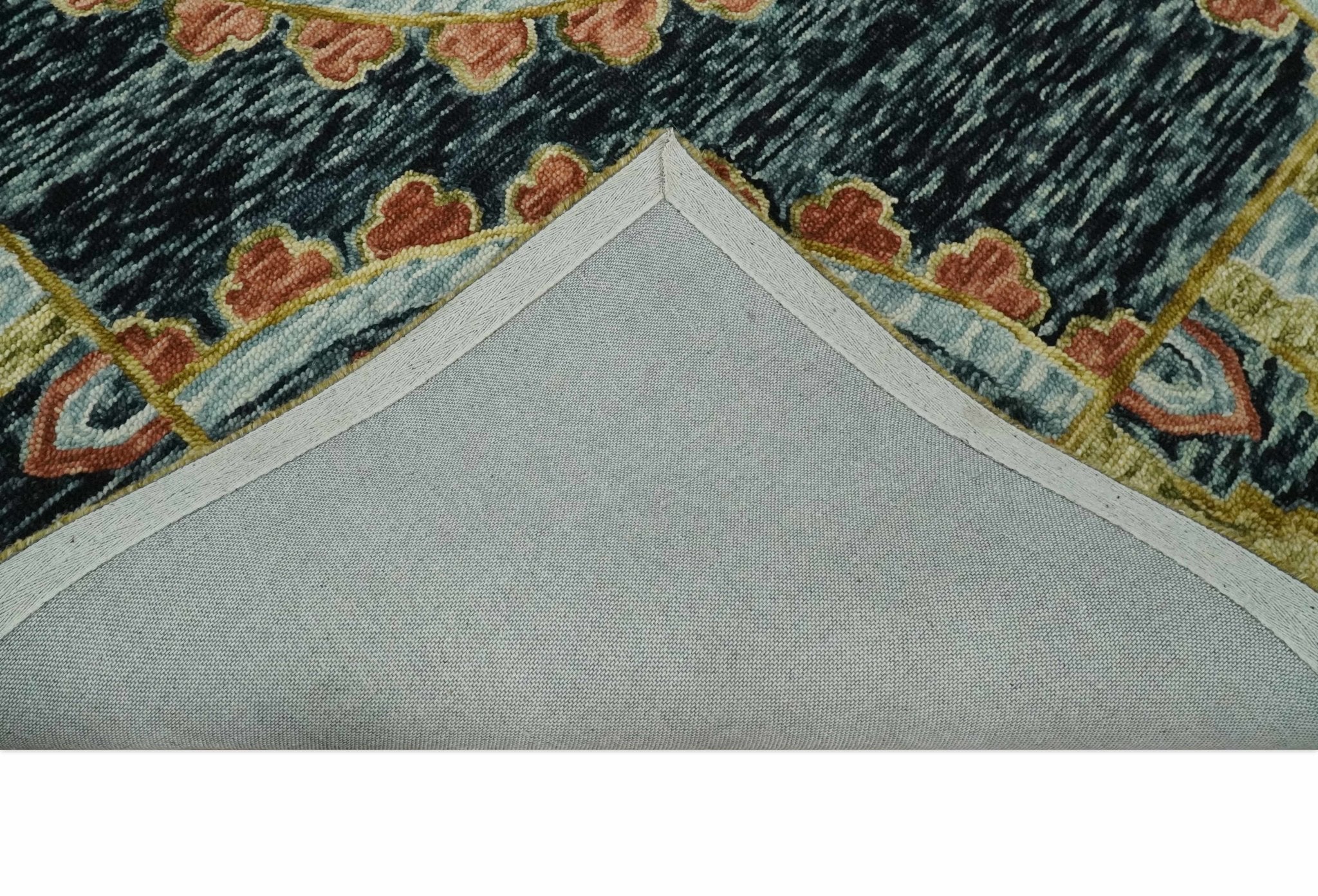 Hand Tufted Blue, Rust and Moss Gold Colorful Wool Area Rug - Image 7
