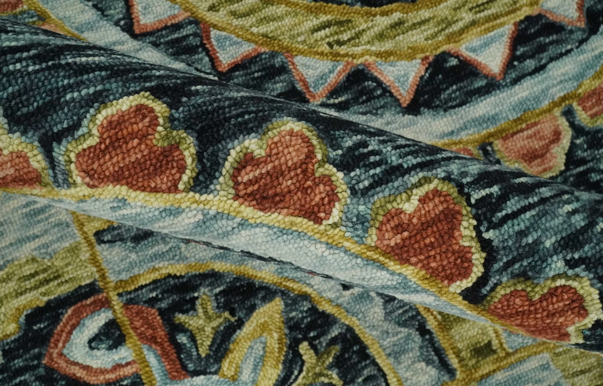 Hand Tufted Blue, Rust and Moss Gold Colorful Wool Area Rug - Image 8
