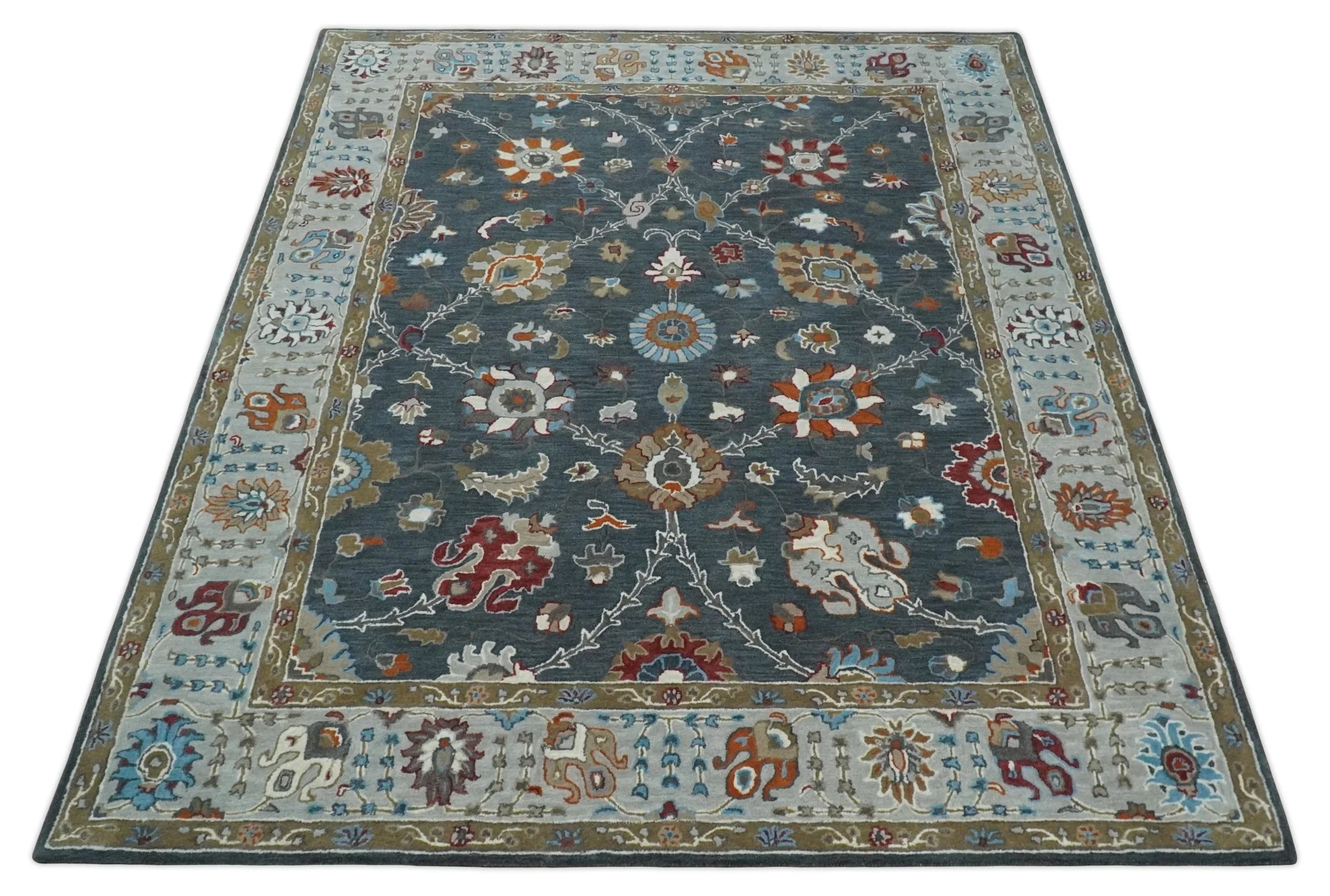Antique Floral Hand Tufted Charcoal and Silver vintage Style colorful Traditional Oushak Multi Size wool Area Rug, Kids, Living Room and Bedroom Rug - Image 10