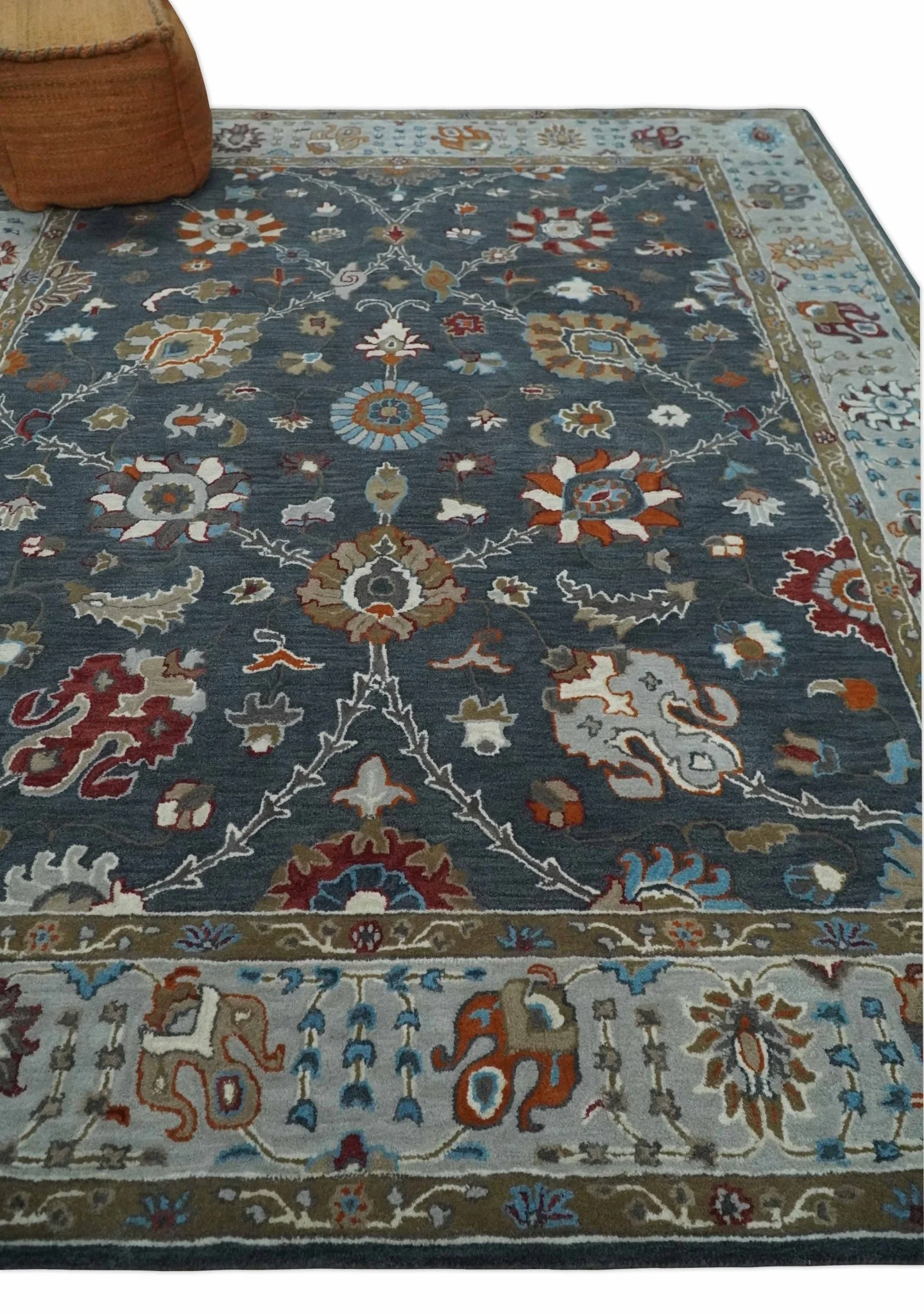 Antique Floral Hand Tufted Charcoal and Silver vintage Style colorful Traditional Oushak Multi Size wool Area Rug, Kids, Living Room and Bedroom Rug - Image 3