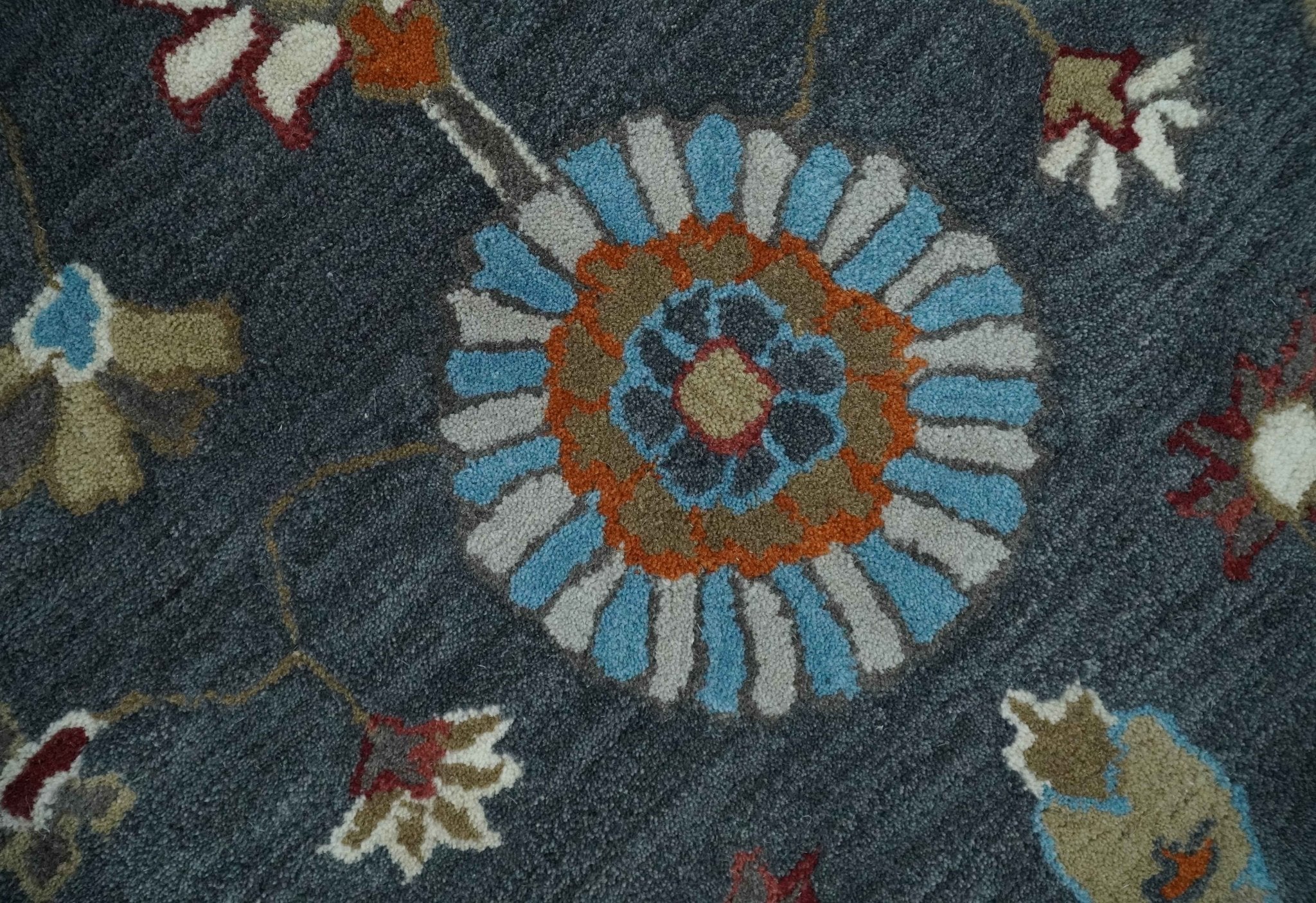 Antique Floral Hand Tufted Charcoal and Silver vintage Style colorful Traditional Oushak Multi Size wool Area Rug, Kids, Living Room and Bedroom Rug - Image 4