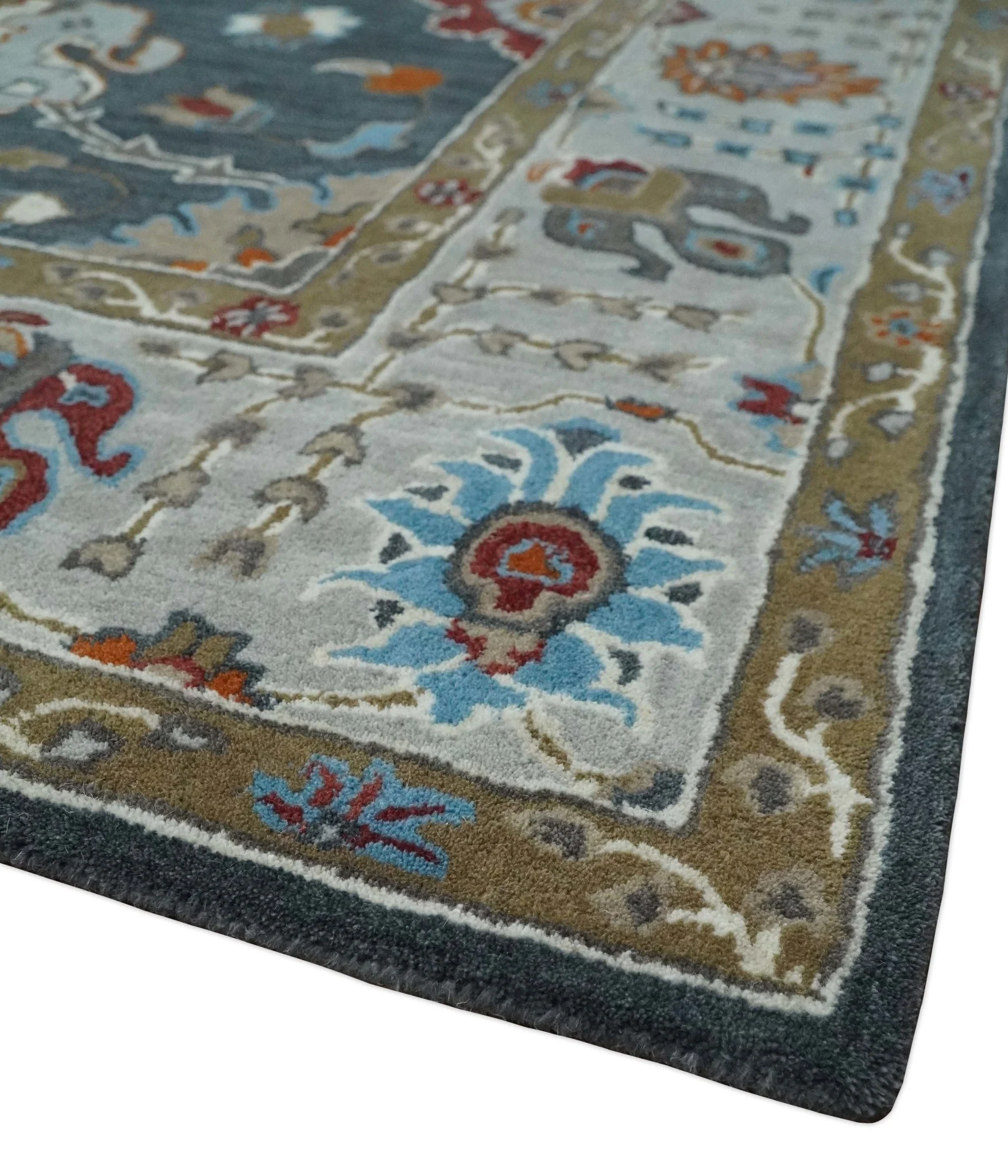 Antique Floral Hand Tufted Charcoal and Silver vintage Style colorful Traditional Oushak Multi Size wool Area Rug, Kids, Living Room and Bedroom Rug - Image 5