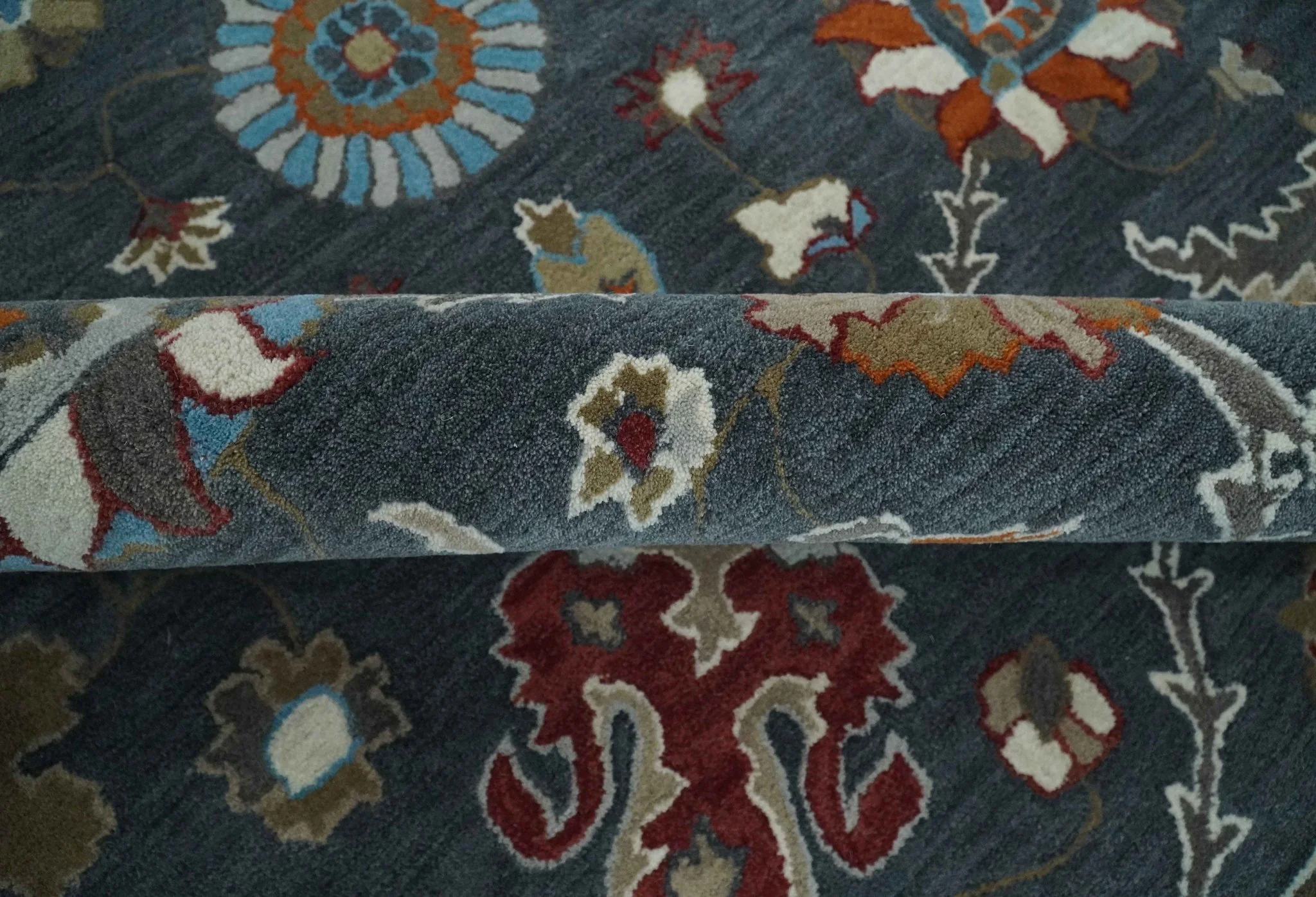Antique Floral Hand Tufted Charcoal and Silver vintage Style colorful Traditional Oushak Multi Size wool Area Rug, Kids, Living Room and Bedroom Rug - Image 6