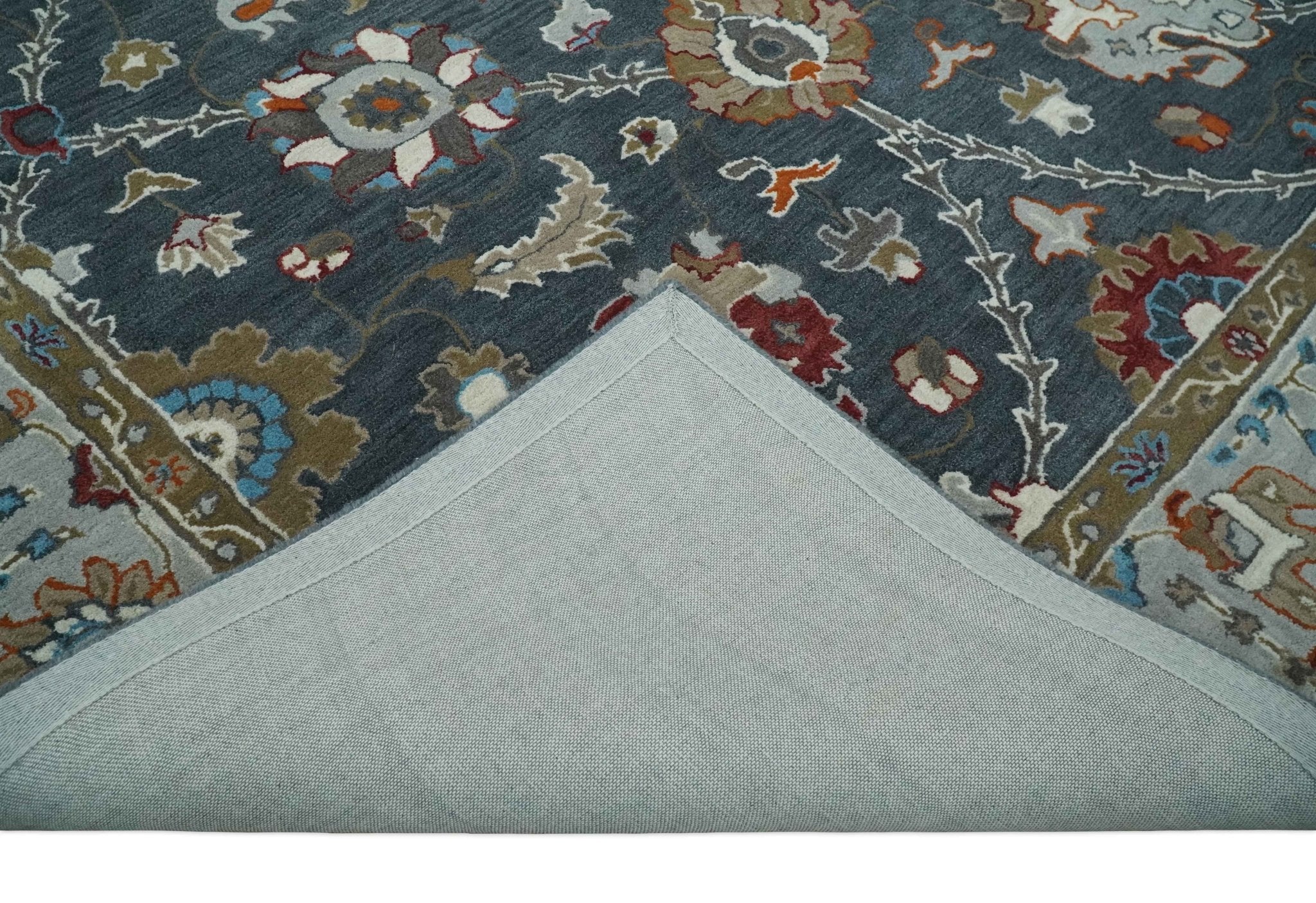 Antique Floral Hand Tufted Charcoal and Silver vintage Style colorful Traditional Oushak Multi Size wool Area Rug, Kids, Living Room and Bedroom Rug - Image 7