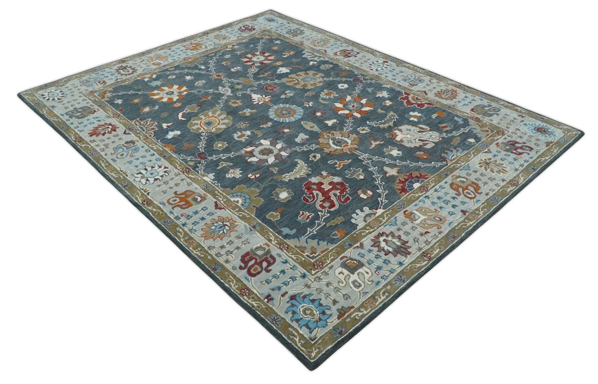 Antique Floral Hand Tufted Charcoal and Silver vintage Style colorful Traditional Oushak Multi Size wool Area Rug, Kids, Living Room and Bedroom Rug - Image 9