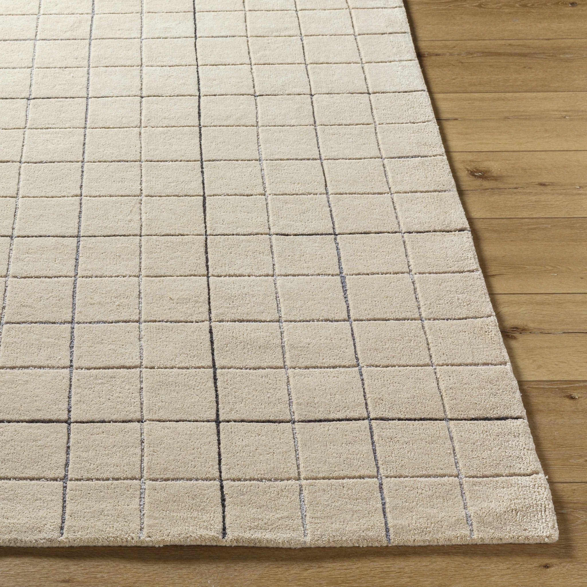 Hand Tufted Contemporary Pattern Tan And Black Wool Area Rug - Image 4