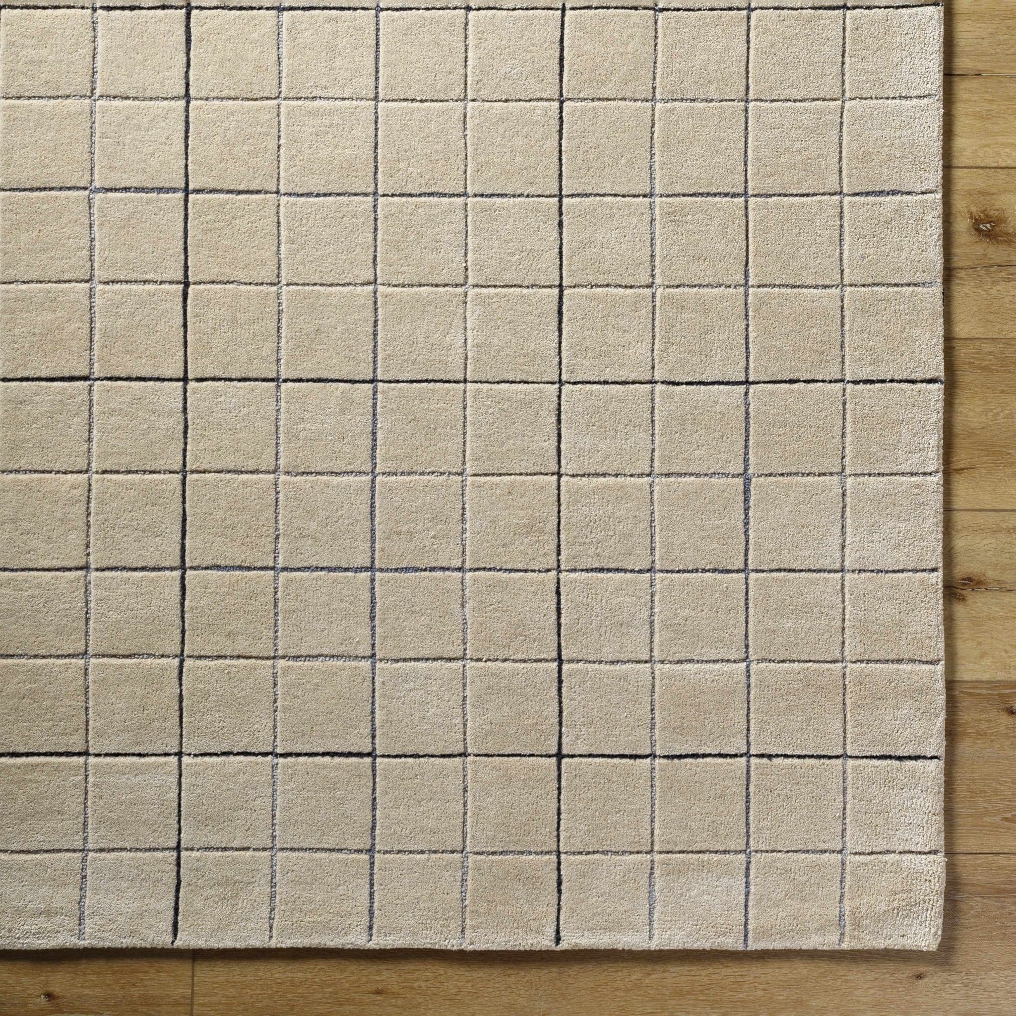 Hand Tufted Contemporary Pattern Tan And Black Wool Area Rug - Image 6
