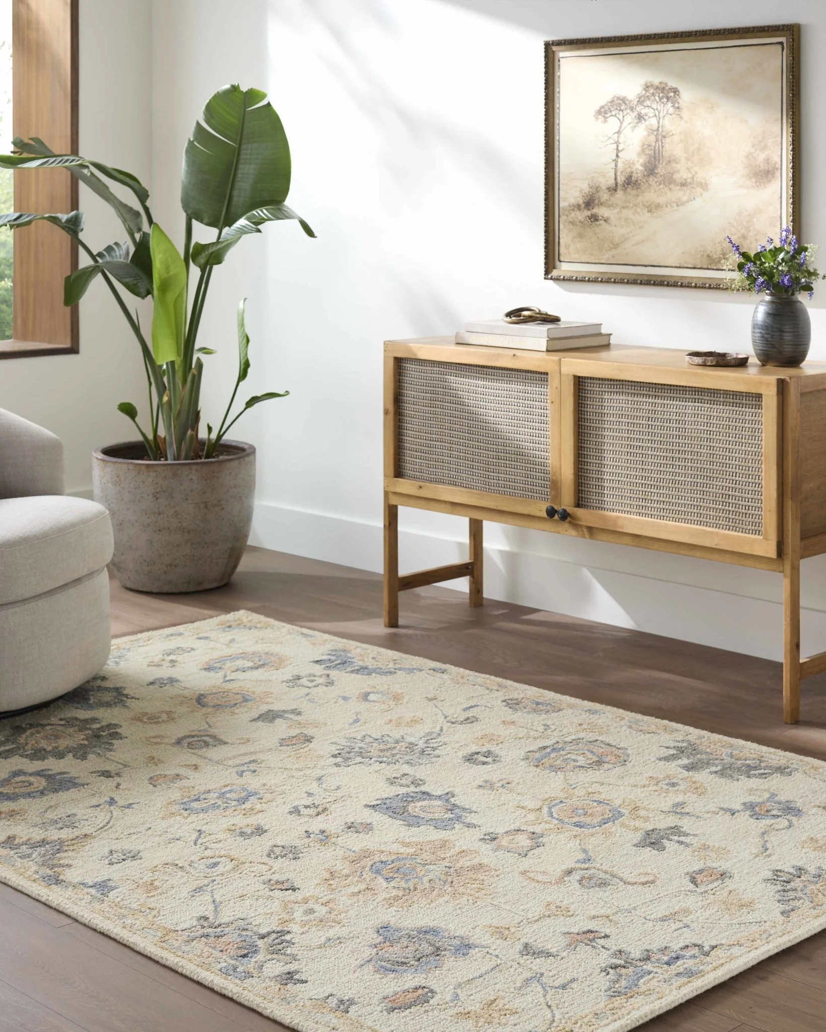 Hand Tufted Cream Traditional Oushak Design Wool Area Rug - Image 2