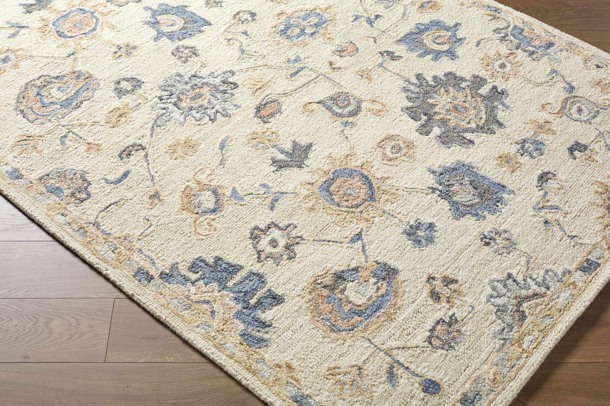 Hand Tufted Cream Traditional Oushak Design Wool Area Rug - Image 3