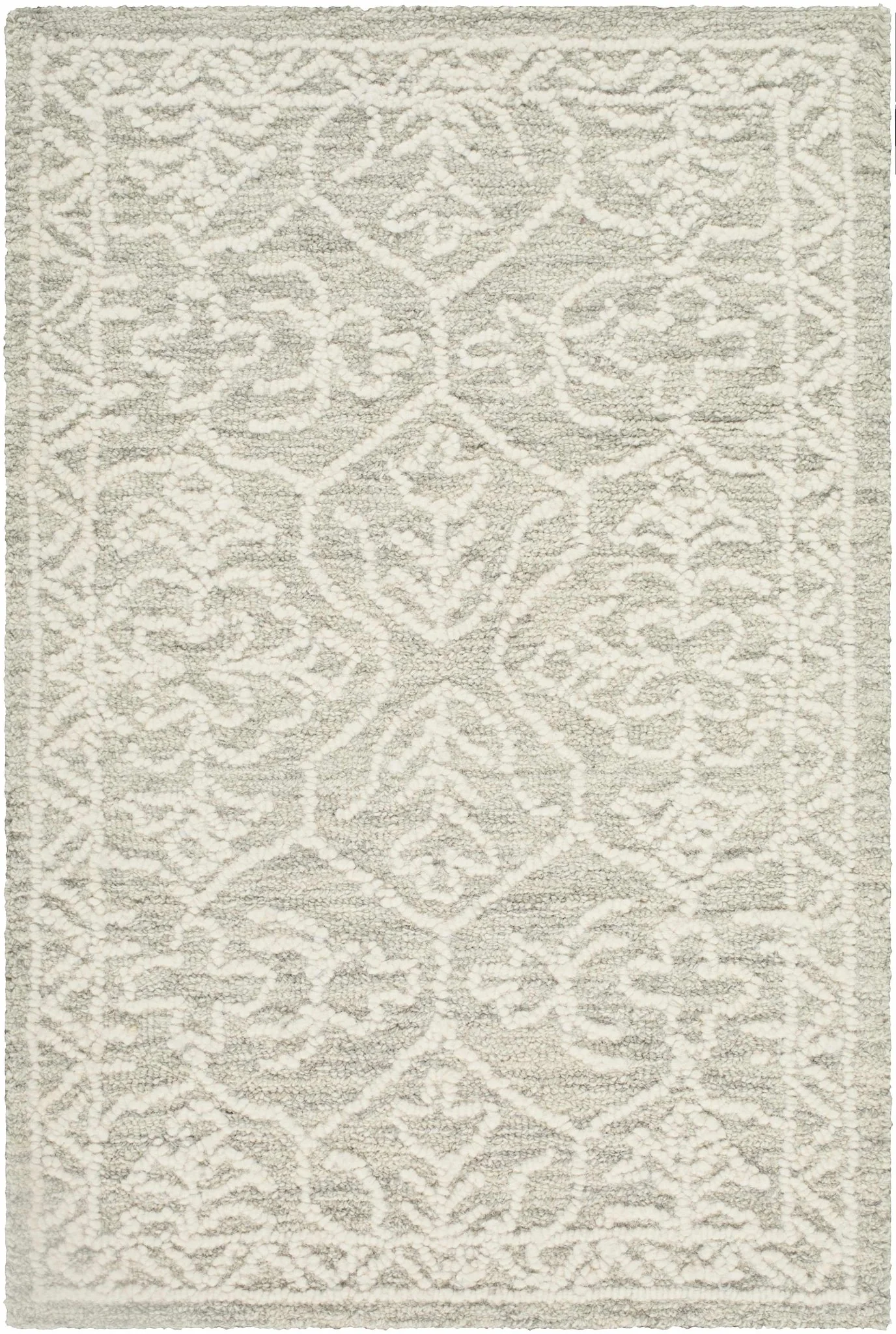 Hand Tufted Gray And Off White Traditional Wool Area Rug - Image 7