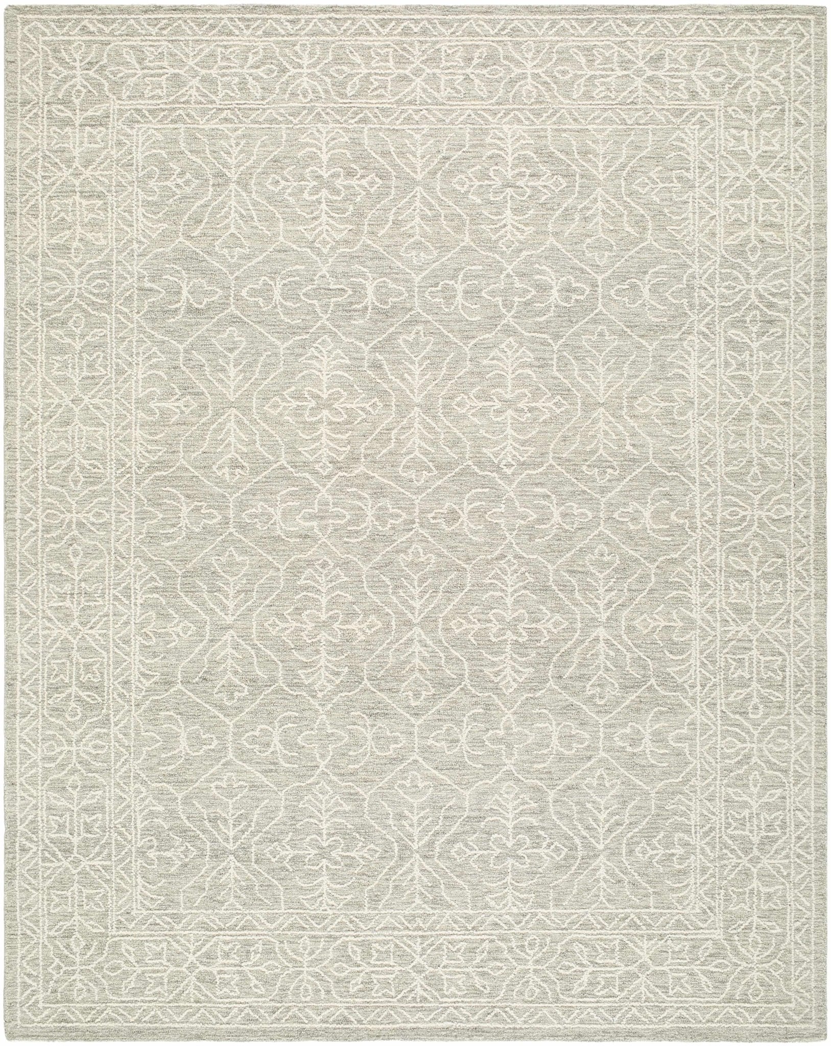 Hand Tufted Gray And Off White Traditional Wool Area Rug - Image 8