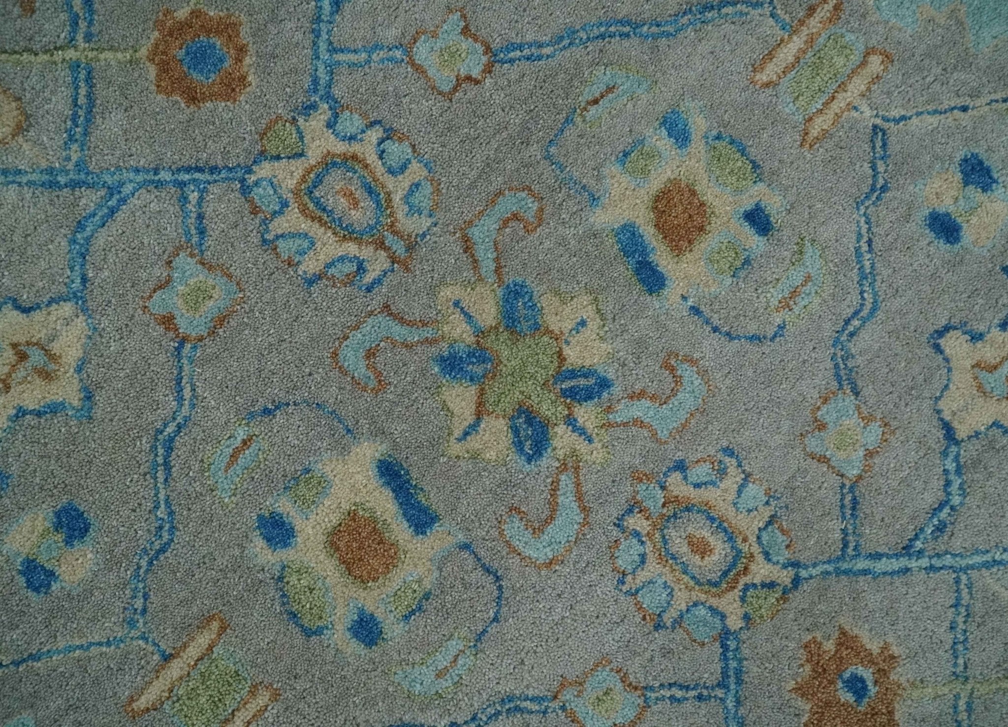 Hand Tufted Gray, Beige and Accent Blue Multi Size 8x10 Traditional Herati Design Wool Rug - Image 4