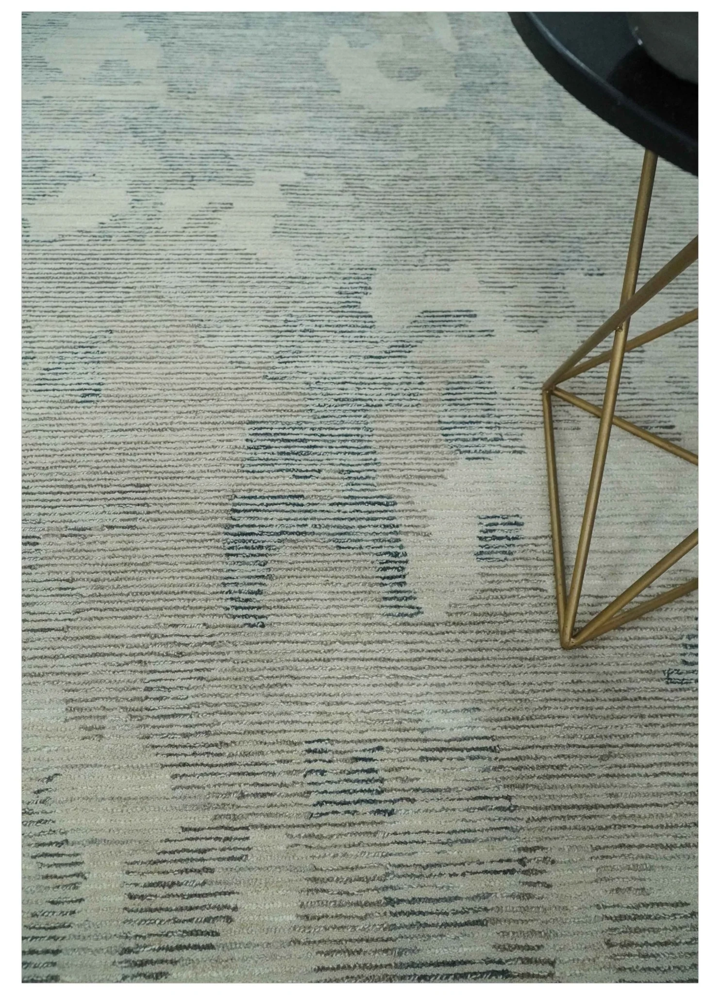 Custom Made Hand Tufted Ivory, Beige and Charcoal Modern Abstract Design Rug - Image 2