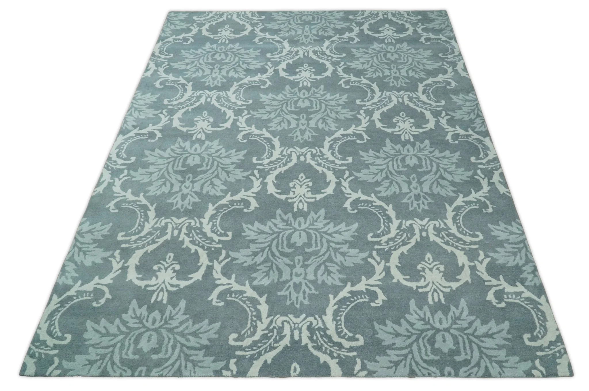 Hand Tufted Ivory, Gray and Blue Contemporary Design Wool Area Rug - Image 10