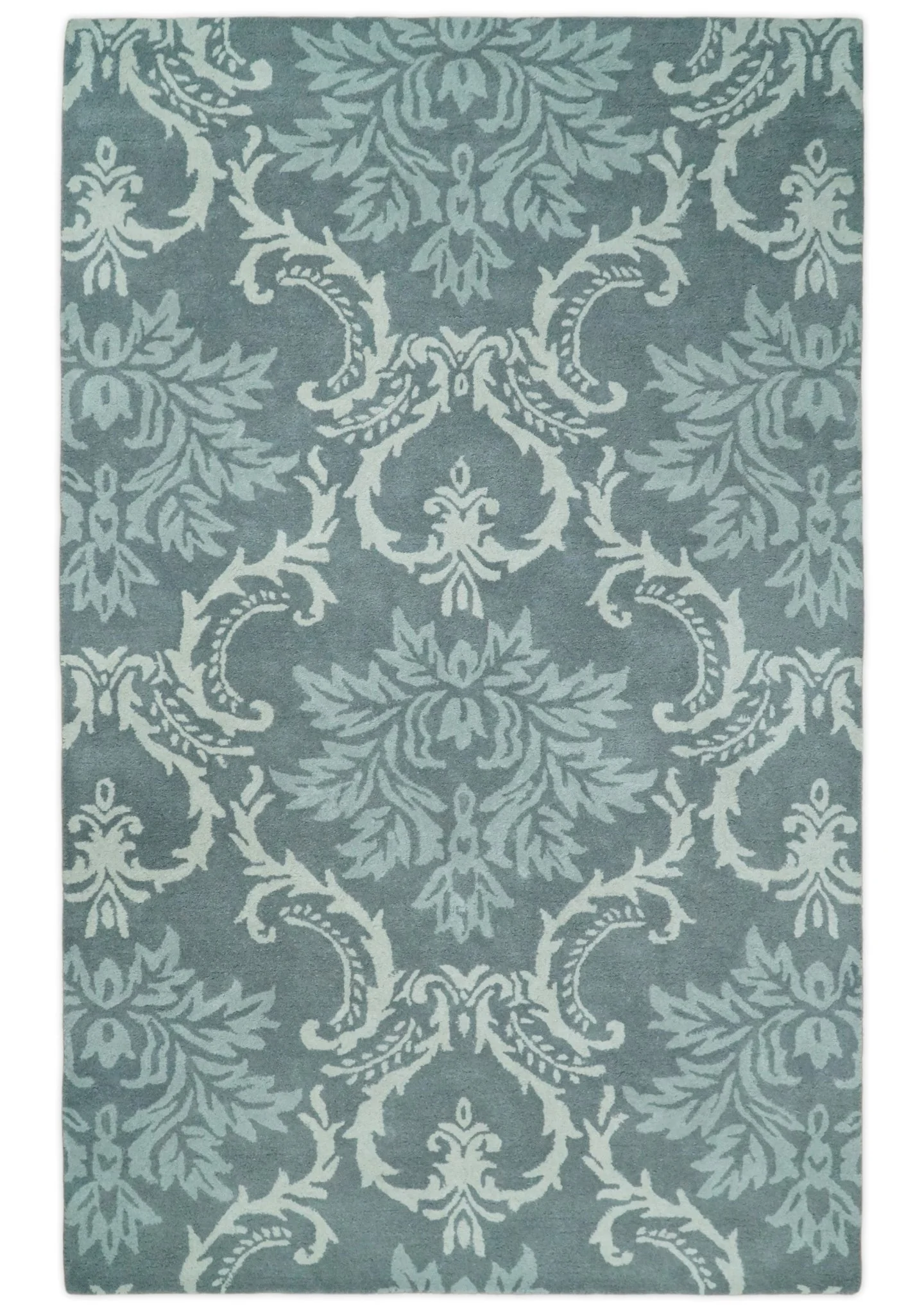 Hand Tufted Ivory, Gray and Blue Contemporary Design Wool Area Rug - Image 11