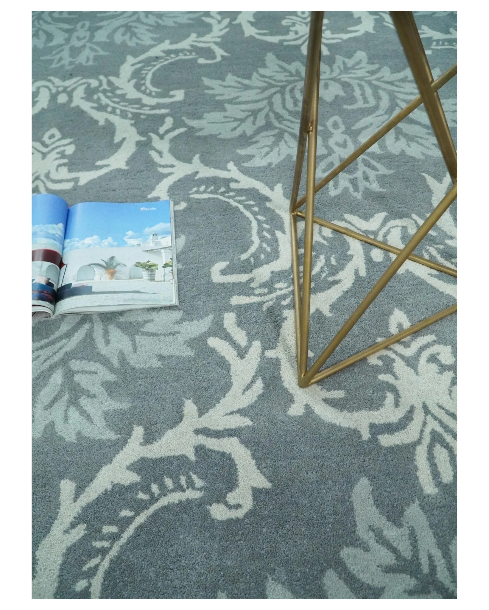 Hand Tufted Ivory, Gray and Blue Contemporary Design Wool Area Rug - Image 4