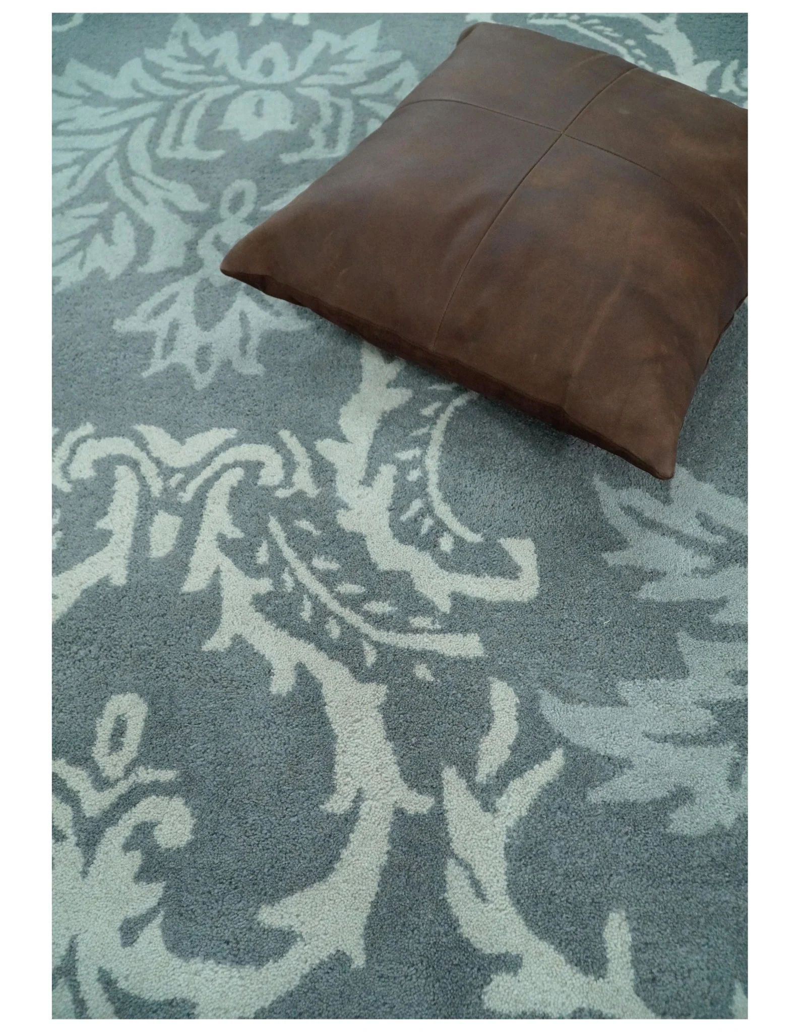 Hand Tufted Ivory, Gray and Blue Contemporary Design Wool Area Rug - Image 6