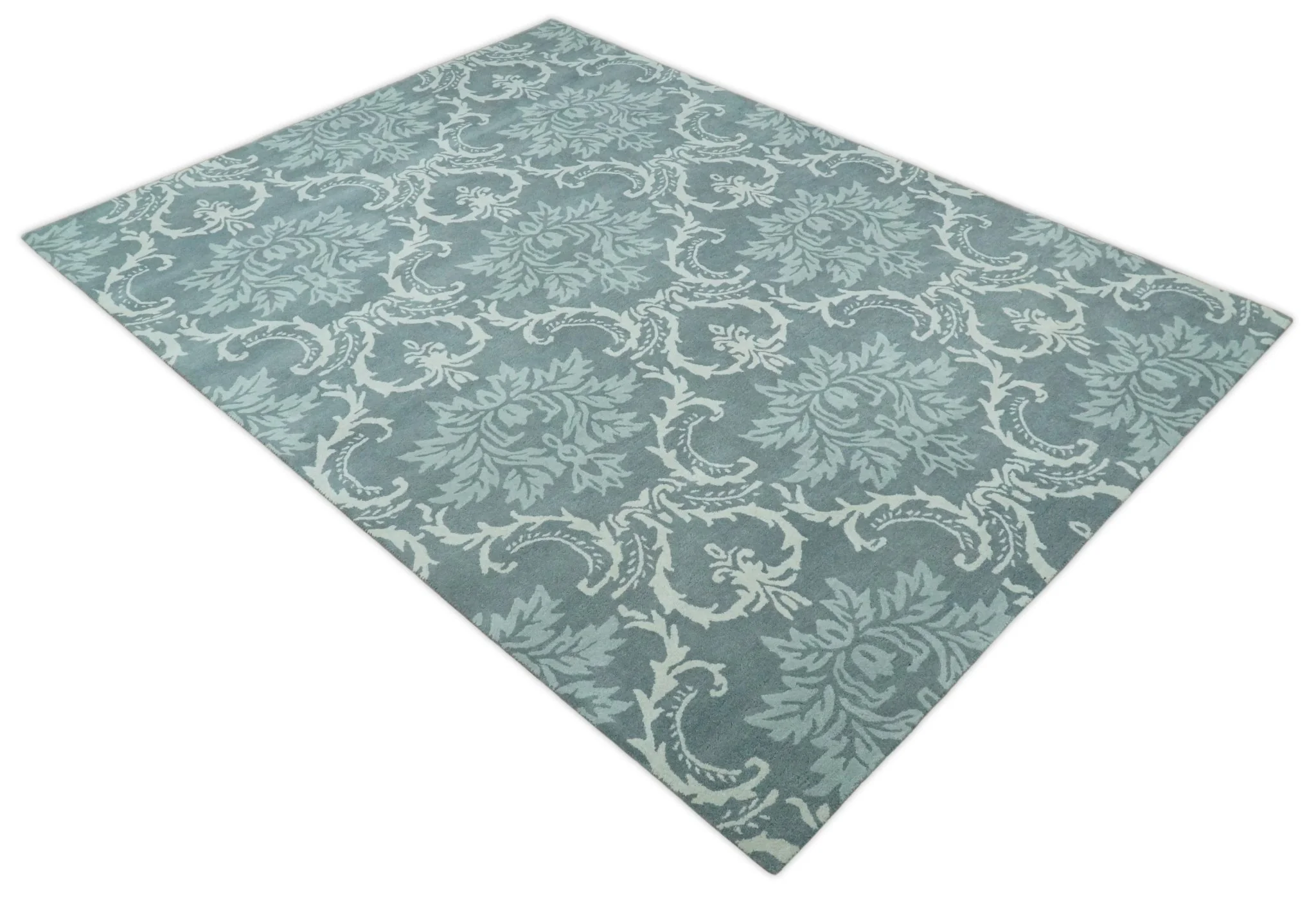 Hand Tufted Ivory, Gray and Blue Contemporary Design Wool Area Rug - Image 9