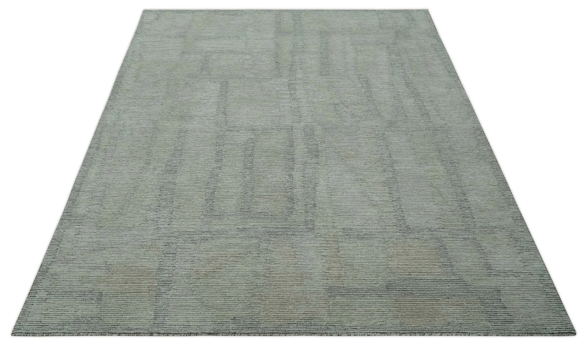 Custom Made Hand Tufted Ivory, Olive and Charcoal Modern Abstract Stripes Design Rug - Image 10