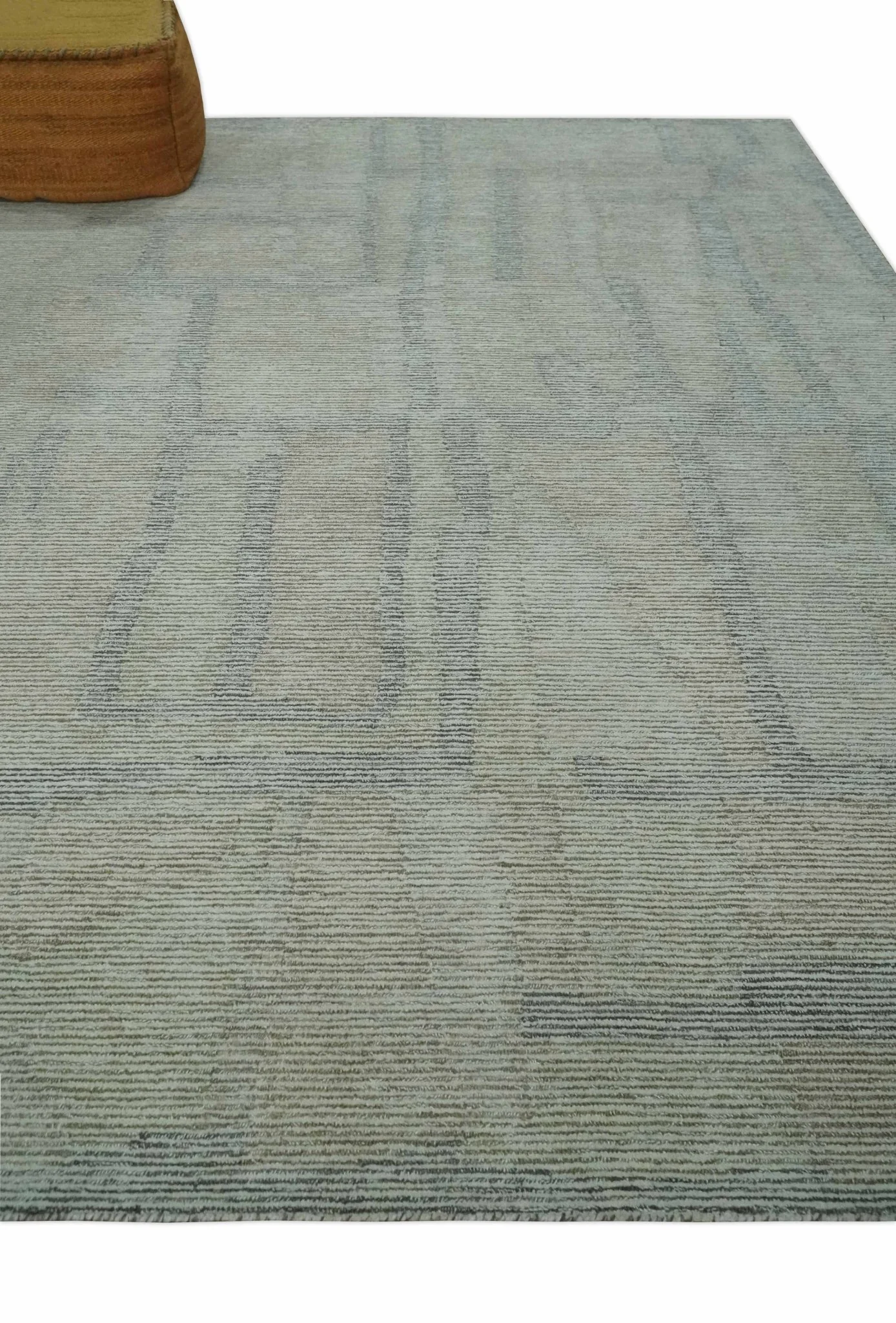 Custom Made Hand Tufted Ivory, Olive and Charcoal Modern Abstract Stripes Design Rug - Image 3