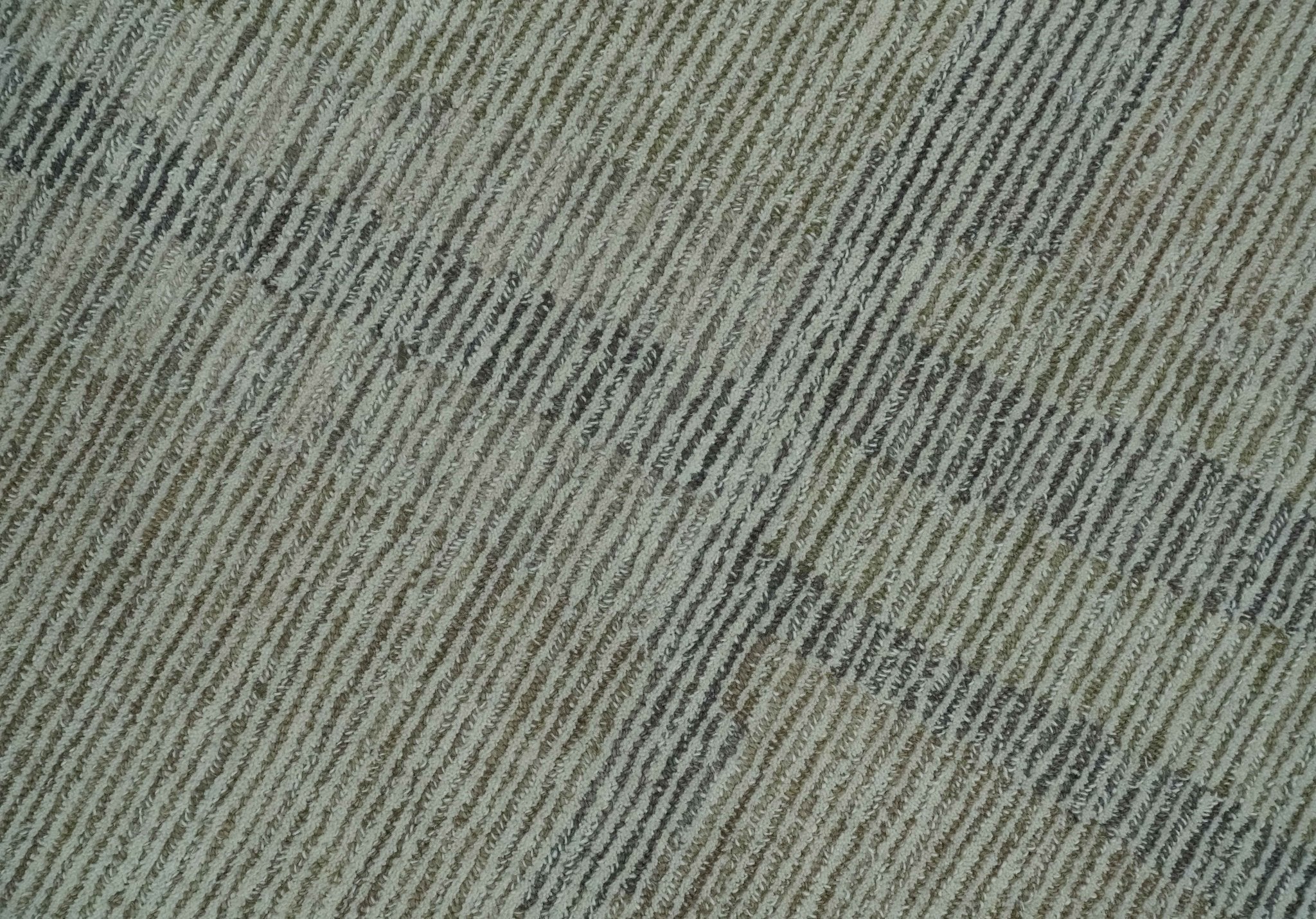 Custom Made Hand Tufted Ivory, Olive and Charcoal Modern Abstract Stripes Design Rug - Image 4