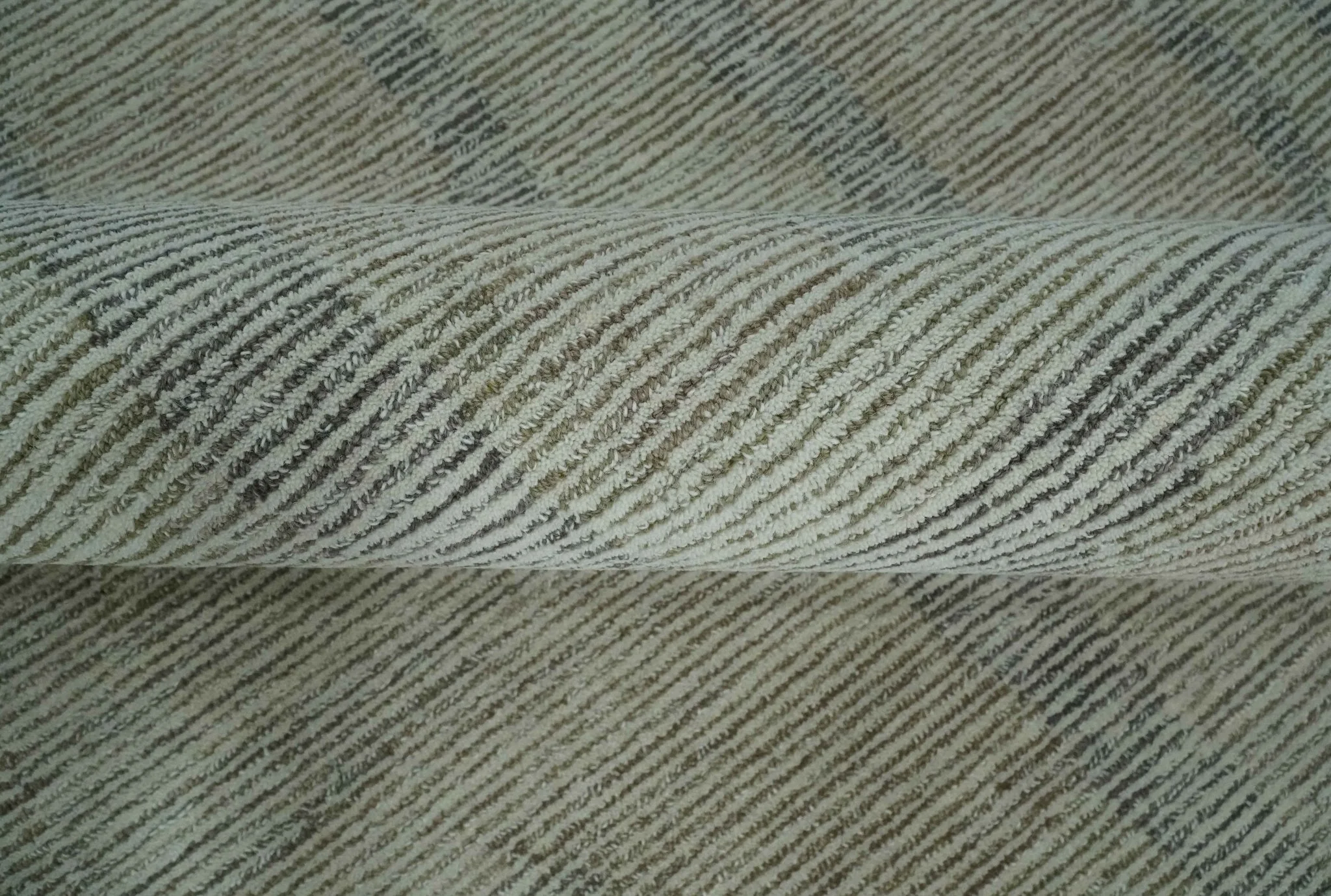 Custom Made Hand Tufted Ivory, Olive and Charcoal Modern Abstract Stripes Design Rug - Image 6