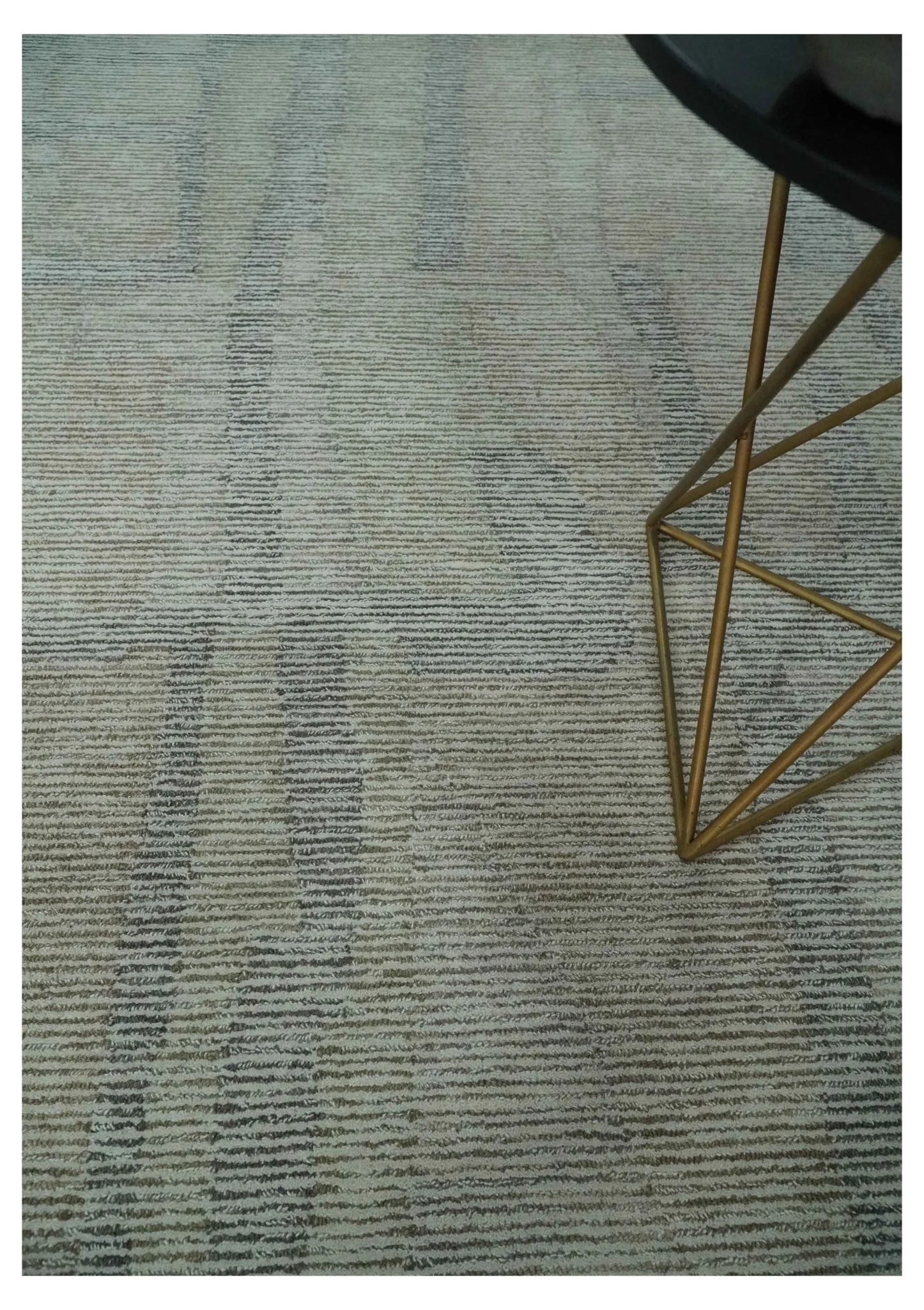 Hand Tufted 8x10 Ivory, Olive and Charcoal Modern Abstract Stripes Design Rug - Image 2