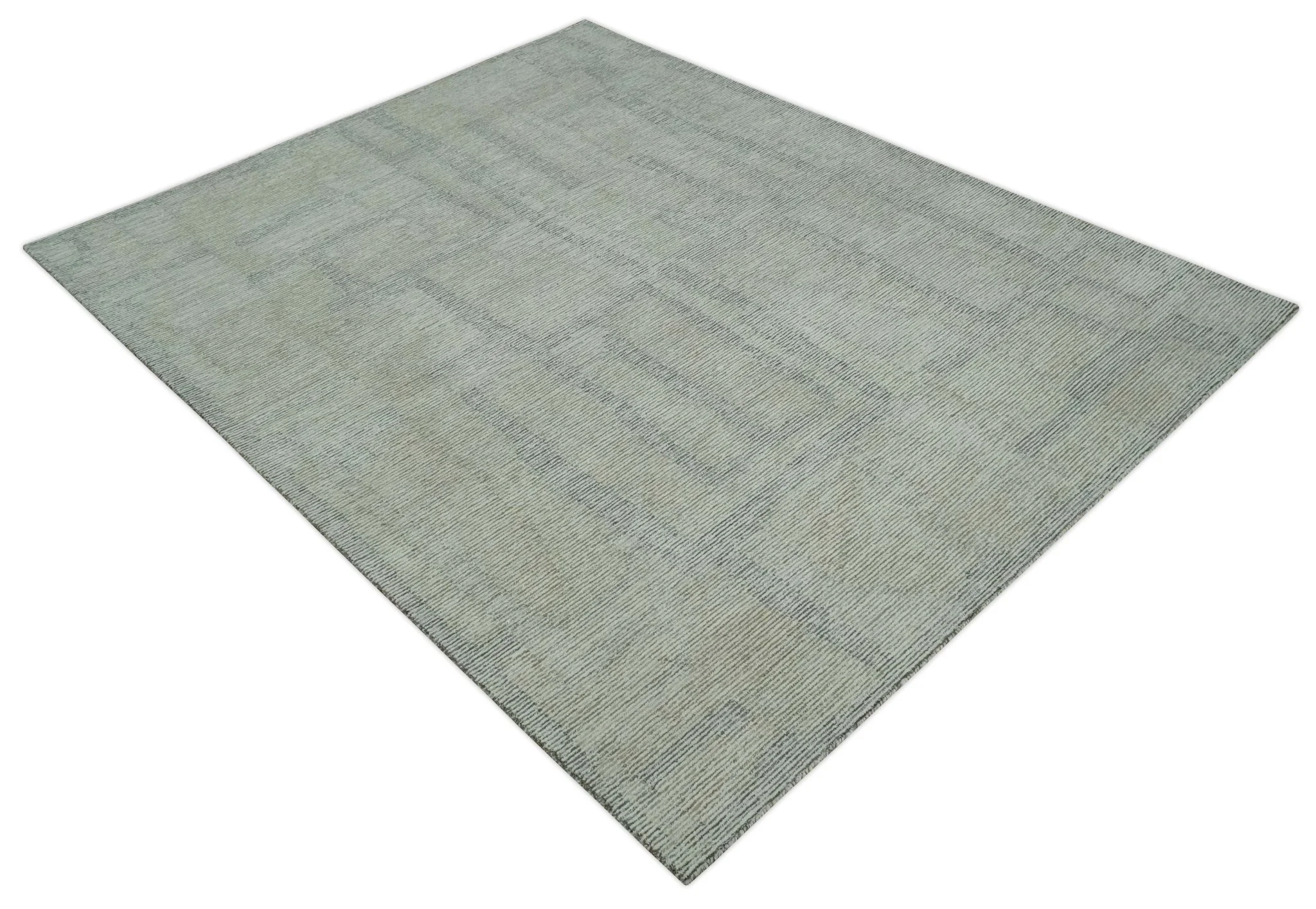 Hand Tufted 8x10 Ivory, Olive and Charcoal Modern Abstract Stripes Design Rug - Image 9