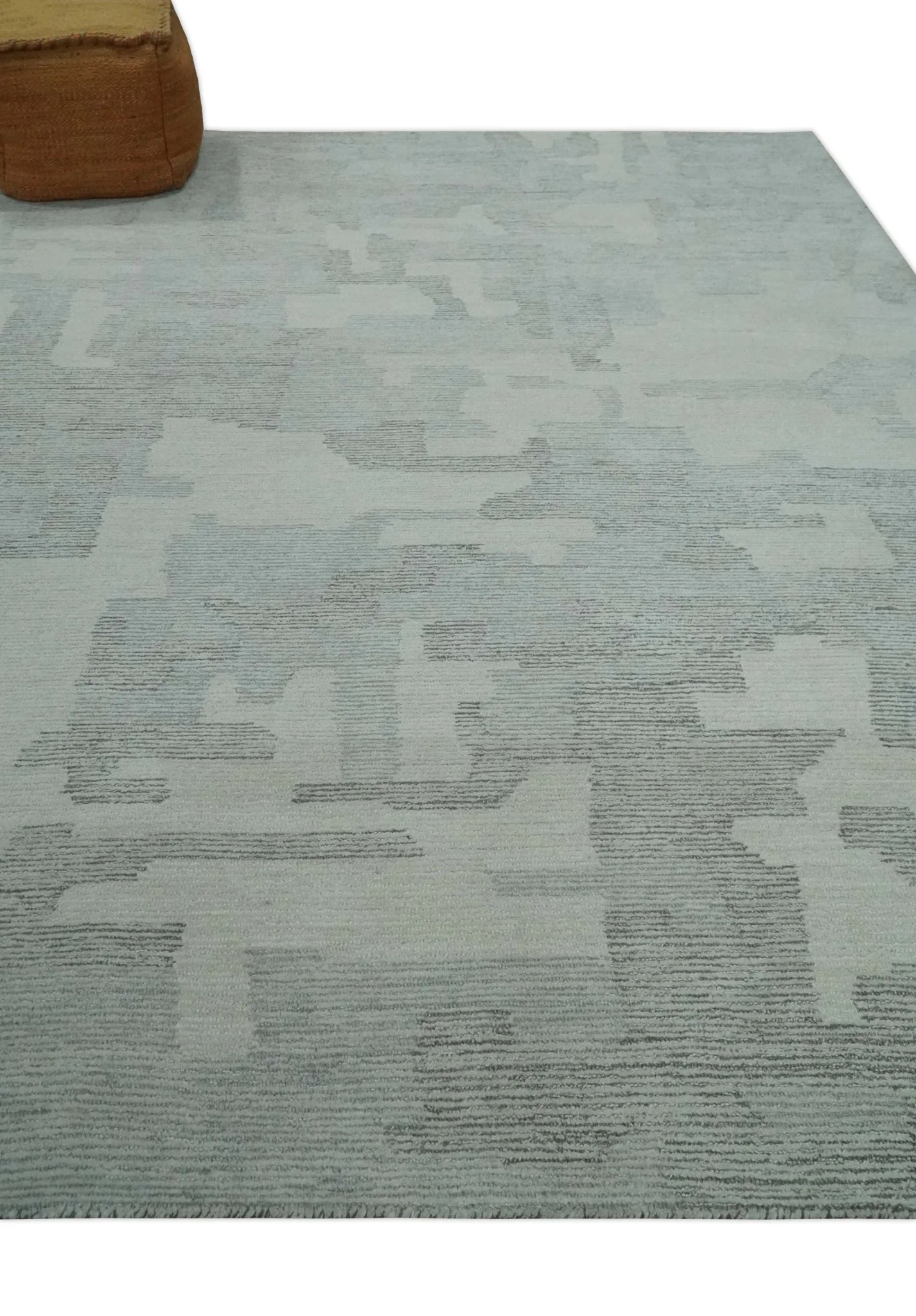 Hand Tufted Ivory, Silver and Blue Modern Abstract Custom Made wool Rug - Image 3