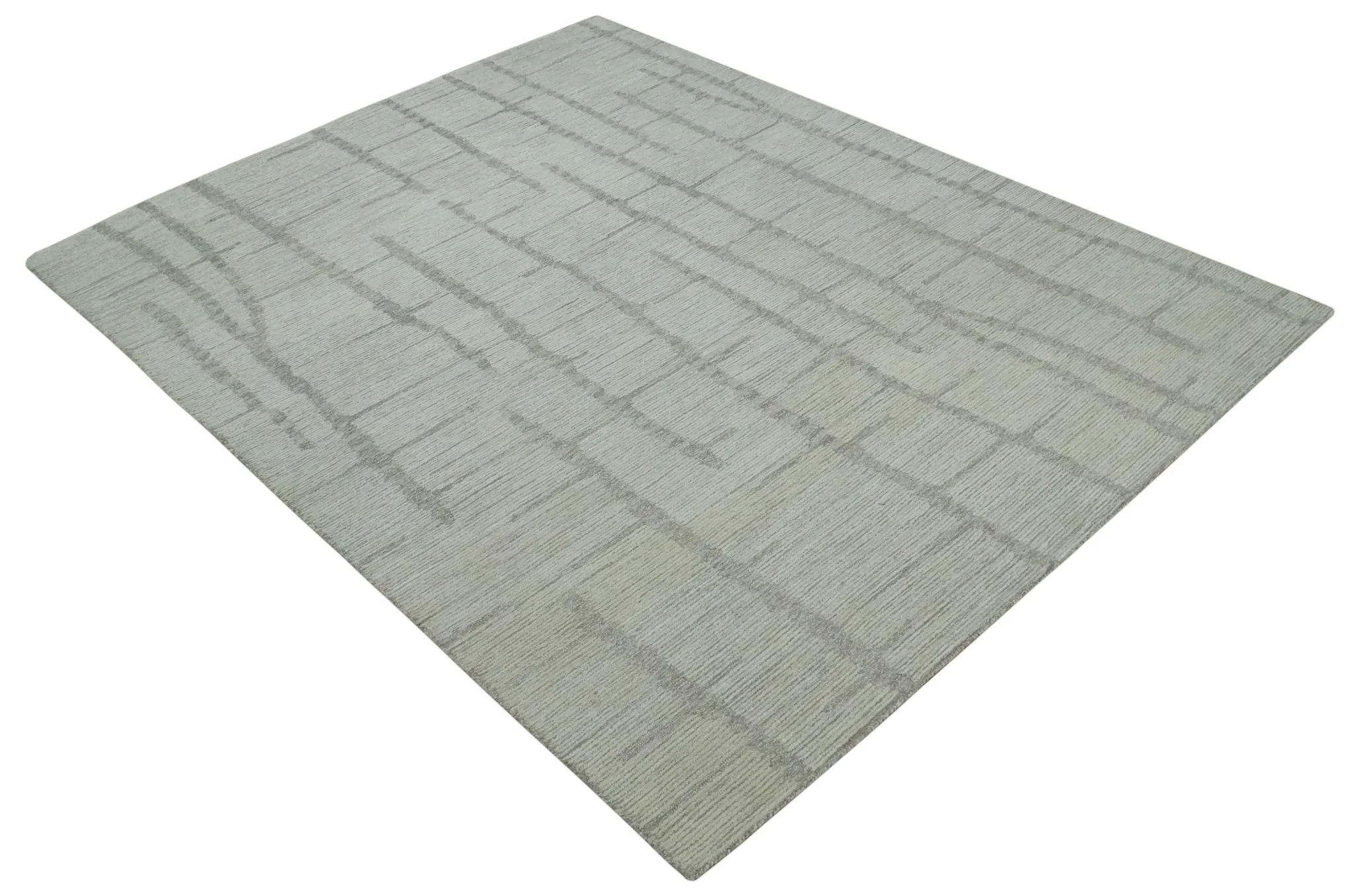 Earthy Modern Stripes Design Custom Made Ivory, Silver and Gray Hand Tufted Rug - Image 10