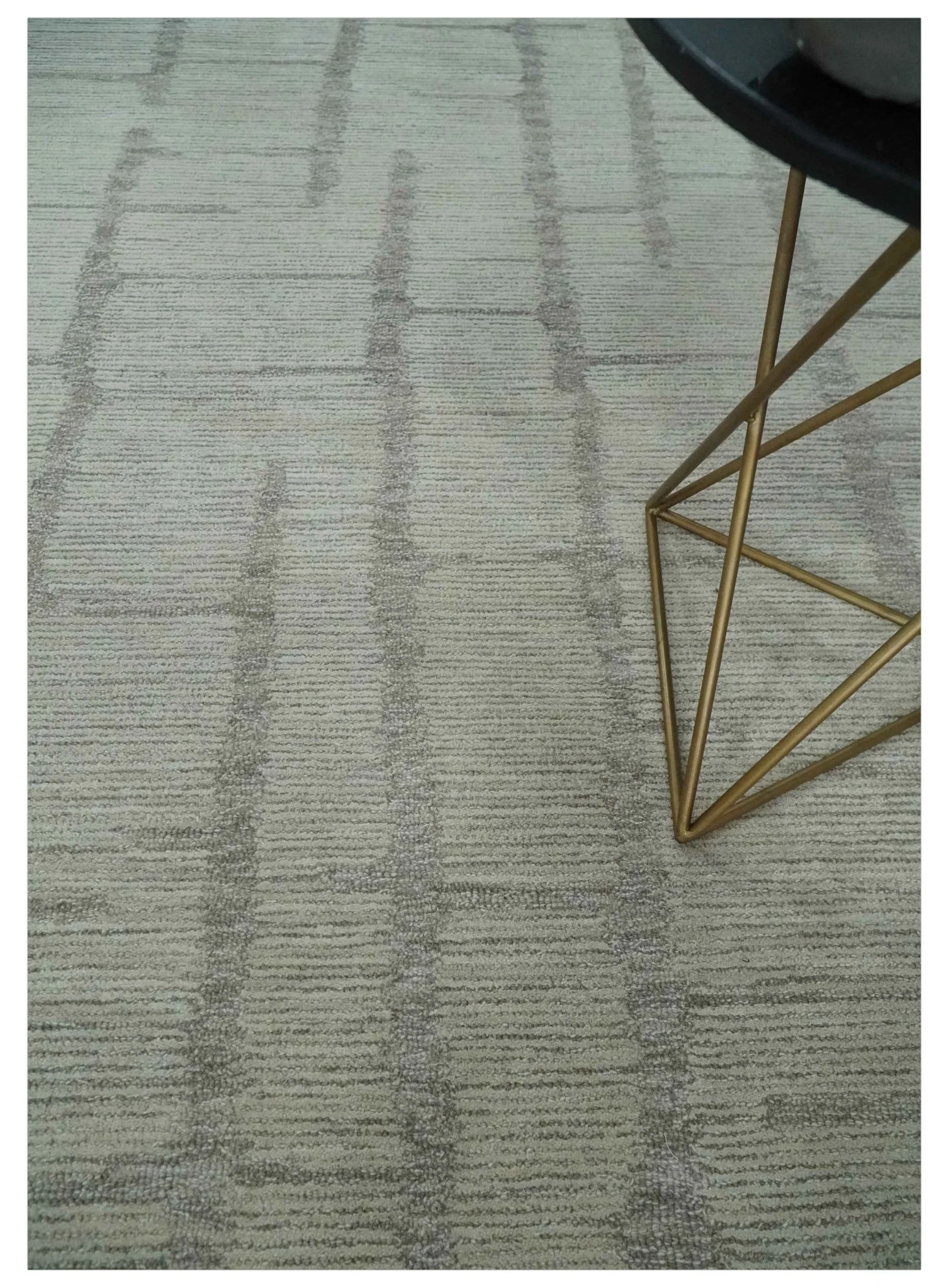 Earthy Modern Stripes Design Custom Made Ivory, Silver and Gray Hand Tufted Rug - Image 2