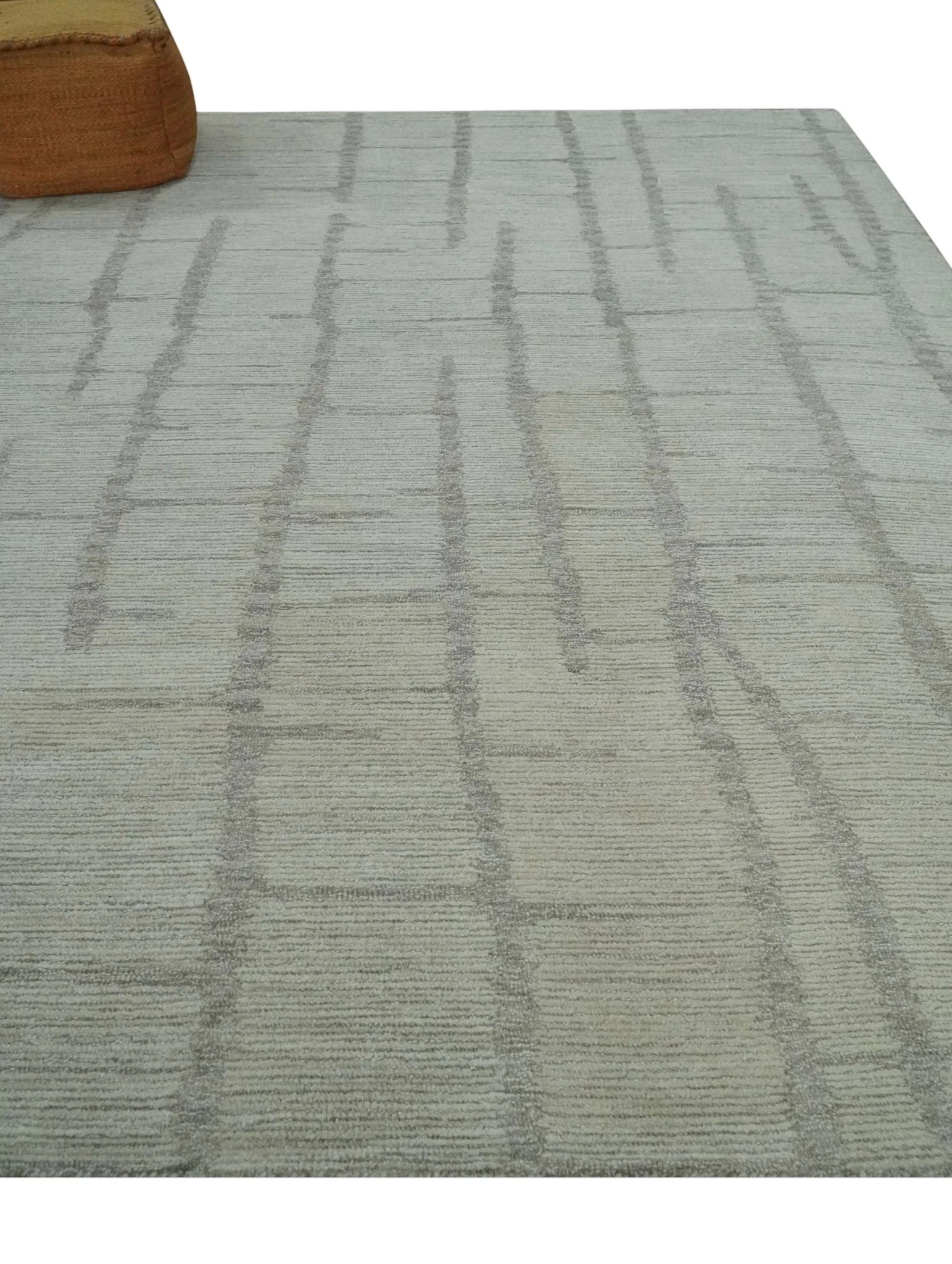Earthy Modern Stripes Design Custom Made Ivory, Silver and Gray Hand Tufted Rug - Image 3