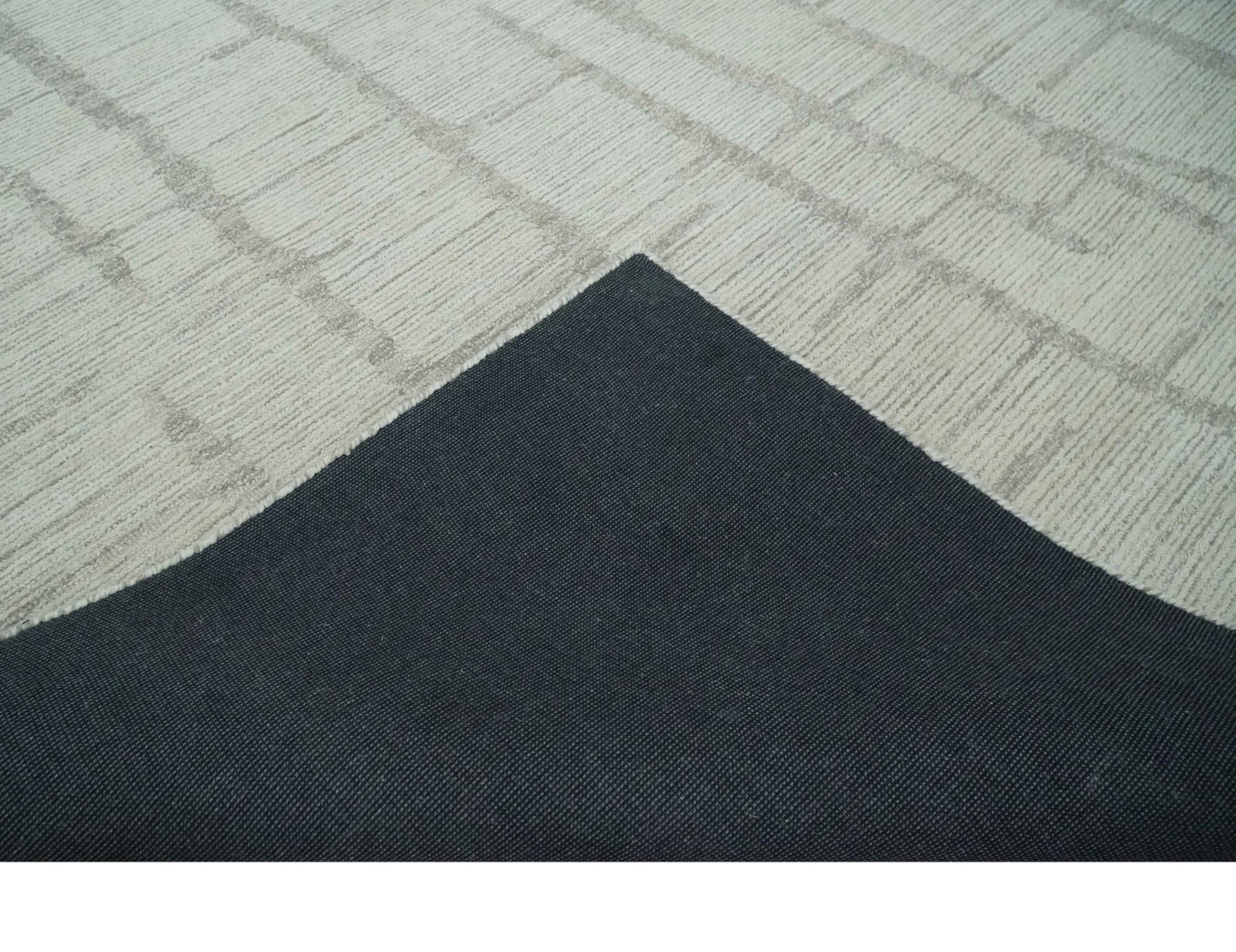 Earthy Modern Stripes Design Custom Made Ivory, Silver and Gray Hand Tufted Rug - Image 6