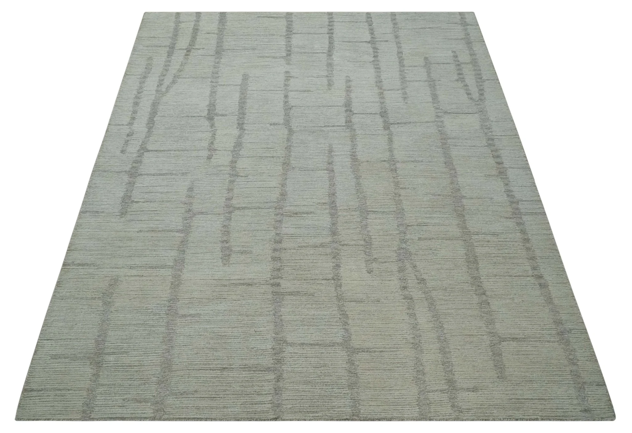 Earthy Modern Stripes Design Custom Made Ivory, Silver and Gray Hand Tufted Rug - Image 9