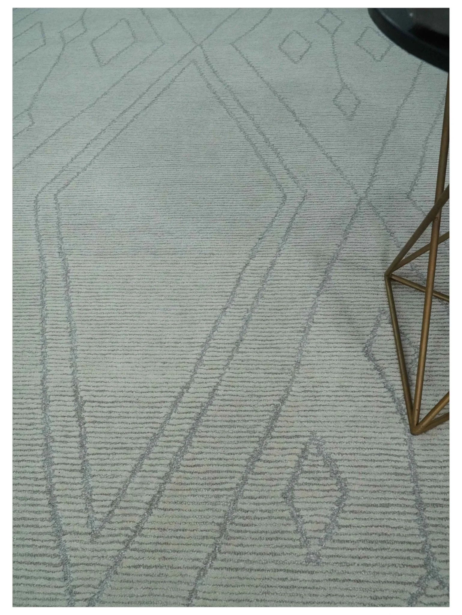 Hand Tufted Ivory Traditional Geometrical Moroccan Design Custom Made Rug - Image 2